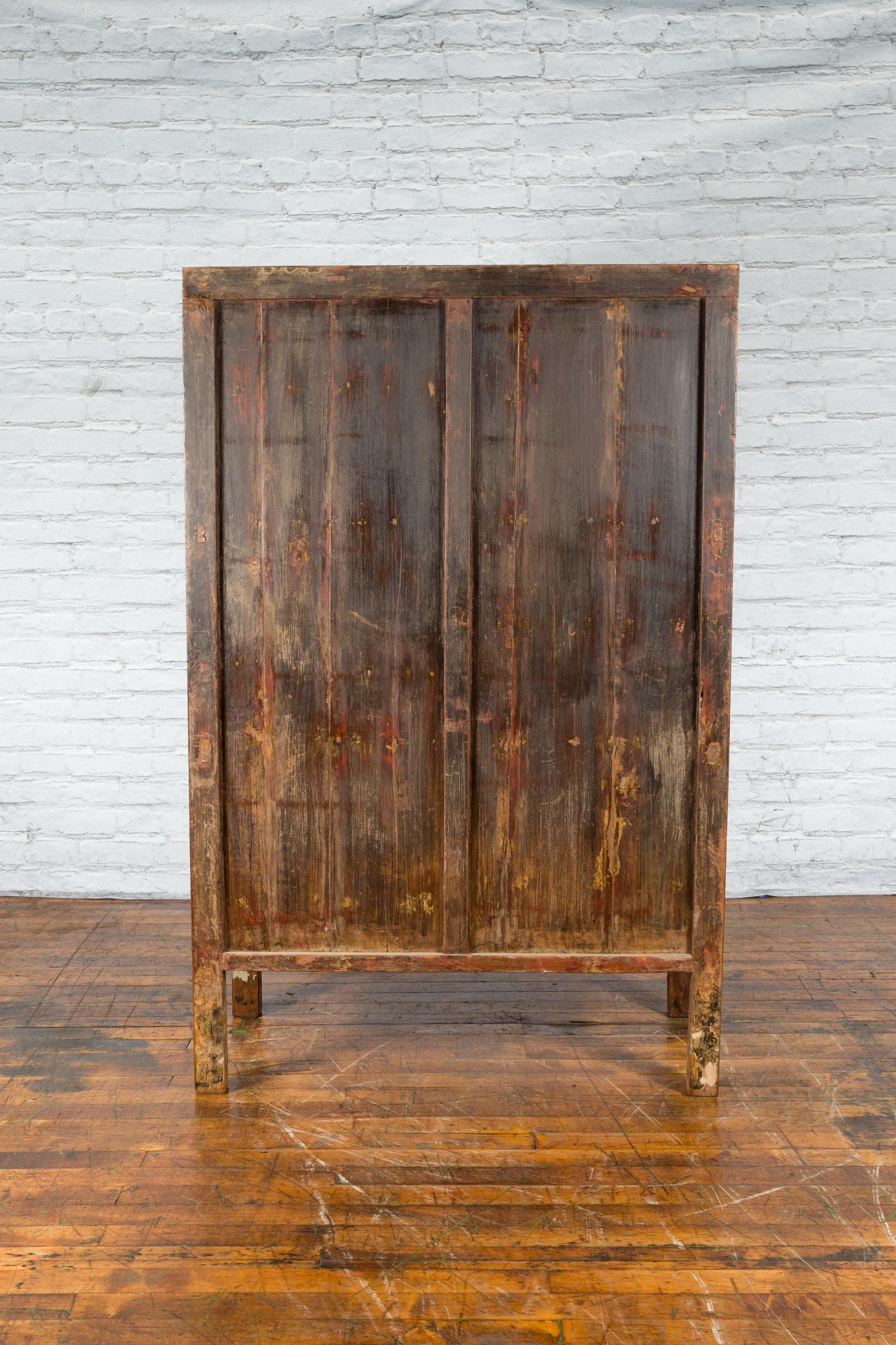 Qing Dynasty 19th Century Hand-Painted Cabinet with Original Red Lacquer For Sale 6