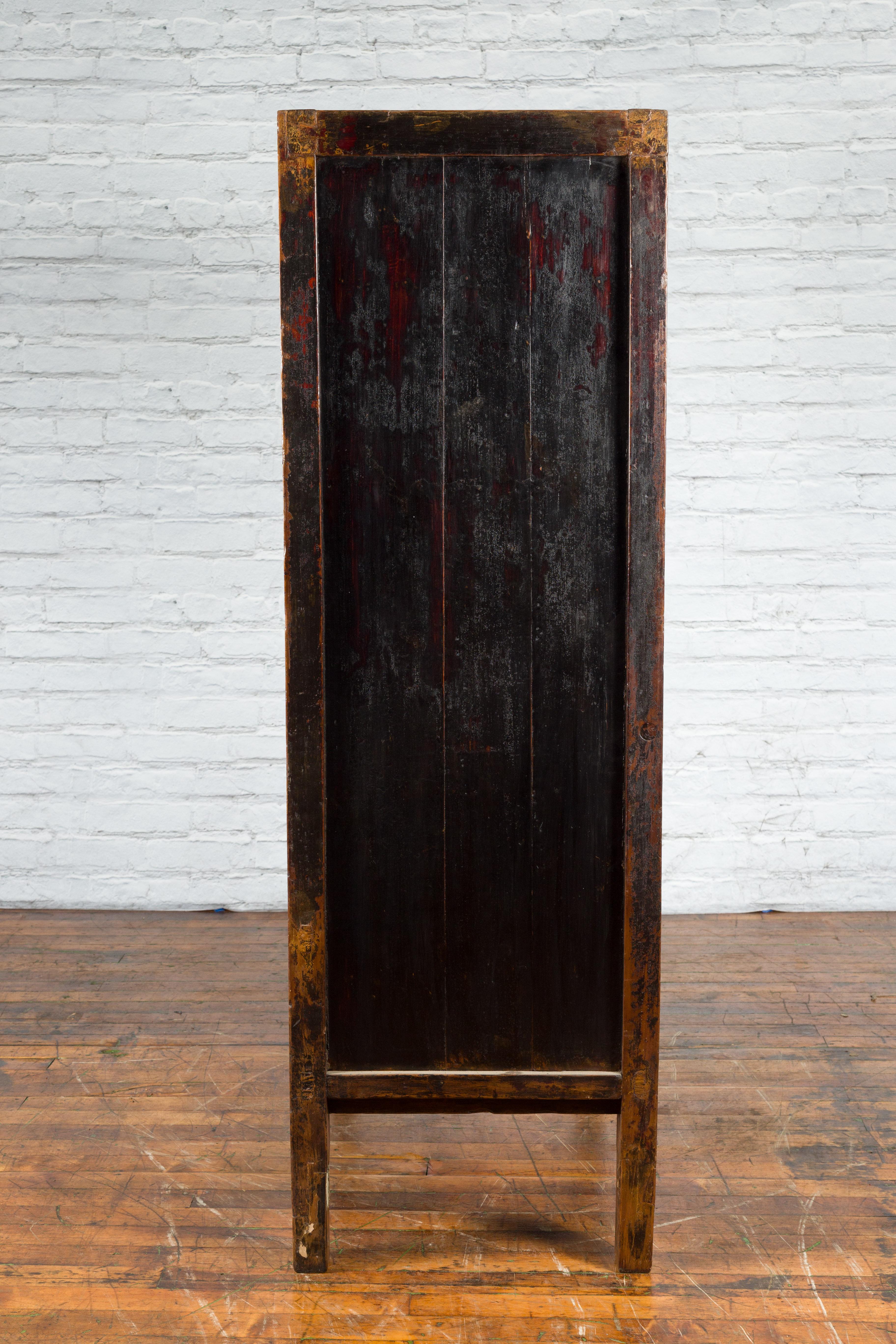 Qing Dynasty 19th Century Hand-Painted Cabinet with Original Red Lacquer For Sale 8