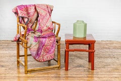 Qing Dynasty 19th Century Red Lacquer Side Table with Humpback Stretcher