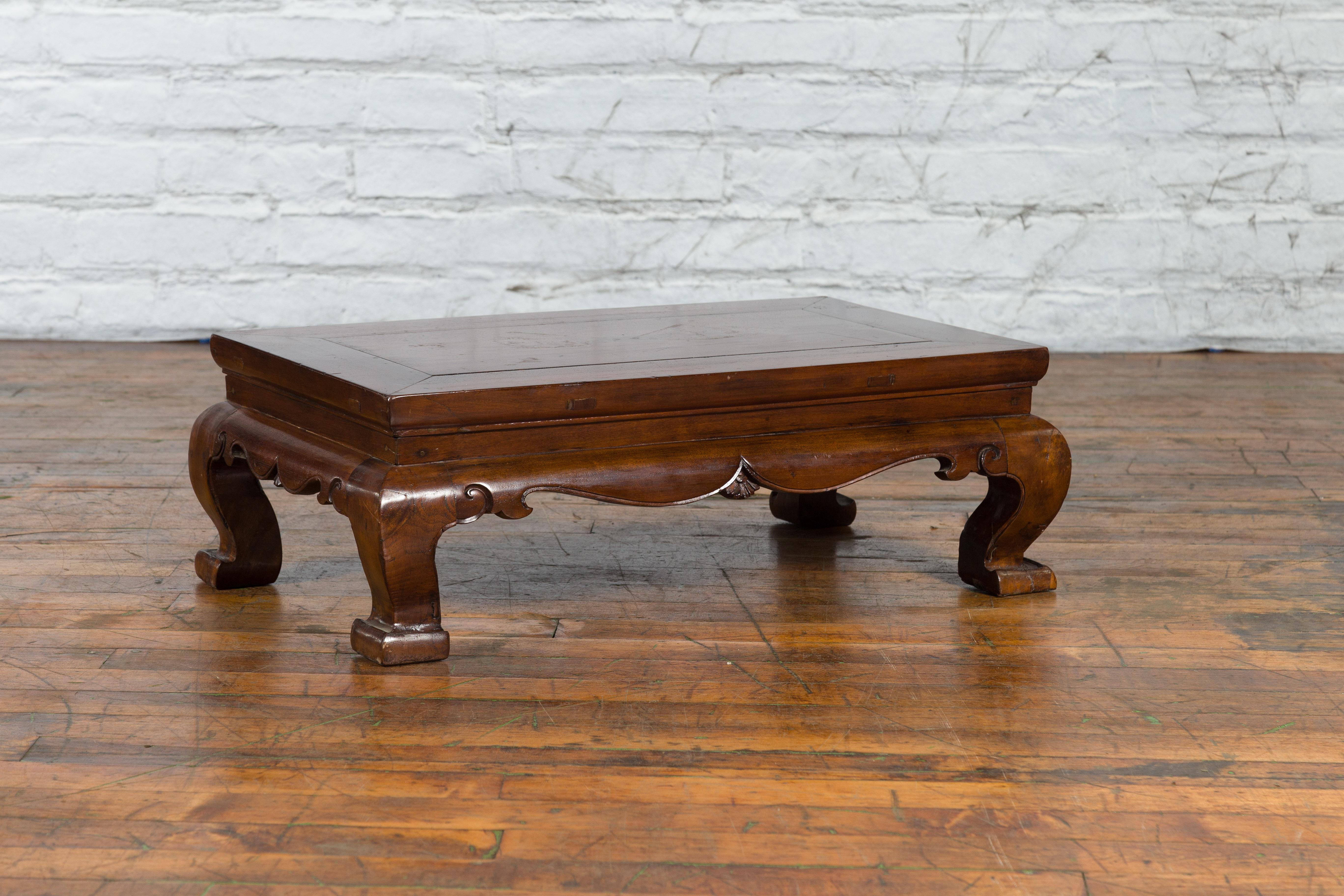 Qing Dynasty 19th Century Small Coffee Table with Carved Apron and Chow Legs 6