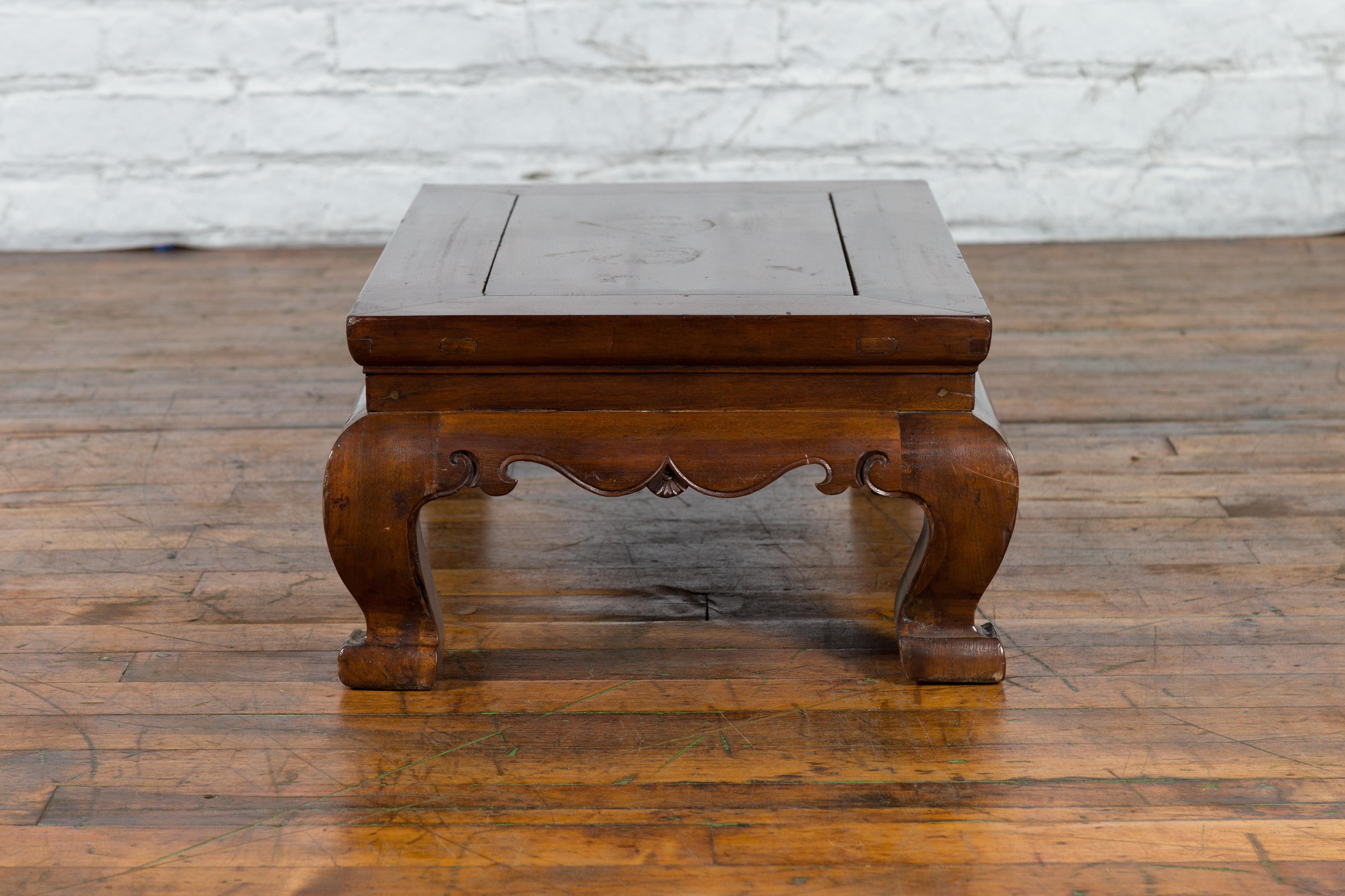 Qing Dynasty 19th Century Small Coffee Table with Carved Apron and Chow Legs 7