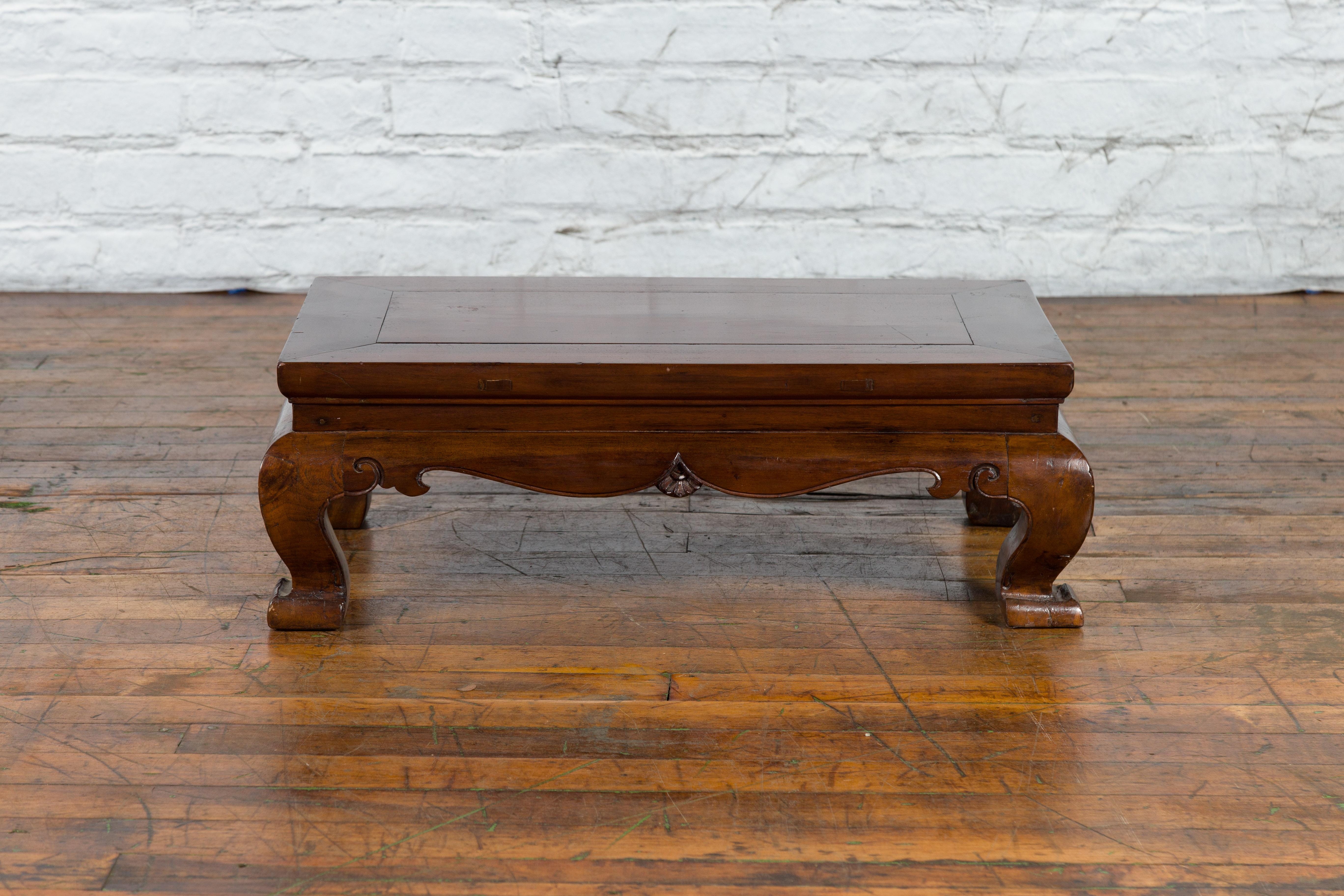 Chinese Qing Dynasty 19th Century Small Coffee Table with Carved Apron and Chow Legs