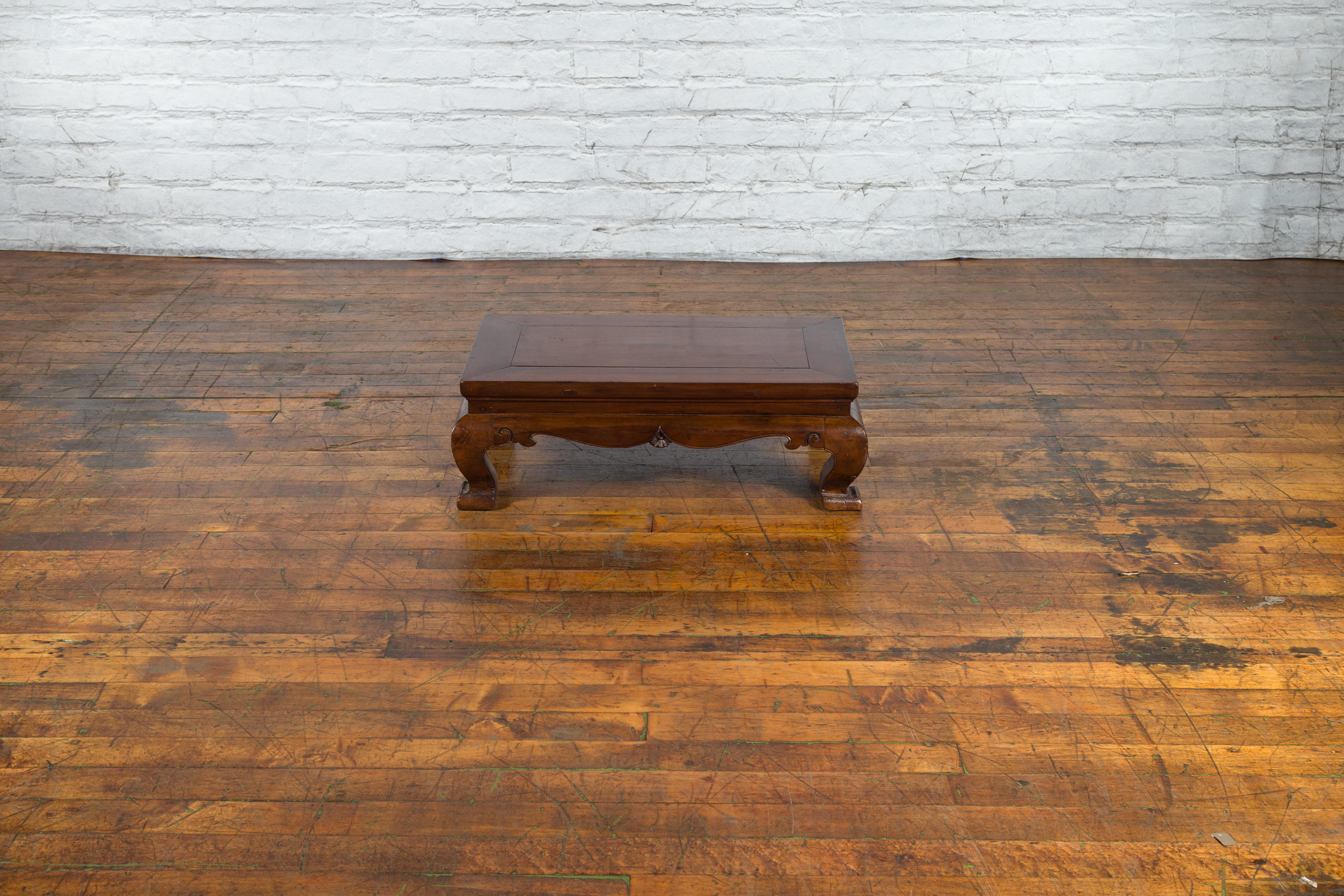 Wood Qing Dynasty 19th Century Small Coffee Table with Carved Apron and Chow Legs