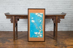 Qing Dynasty 19th Century Turquoise Print Depicting Birds Perched in a Tree