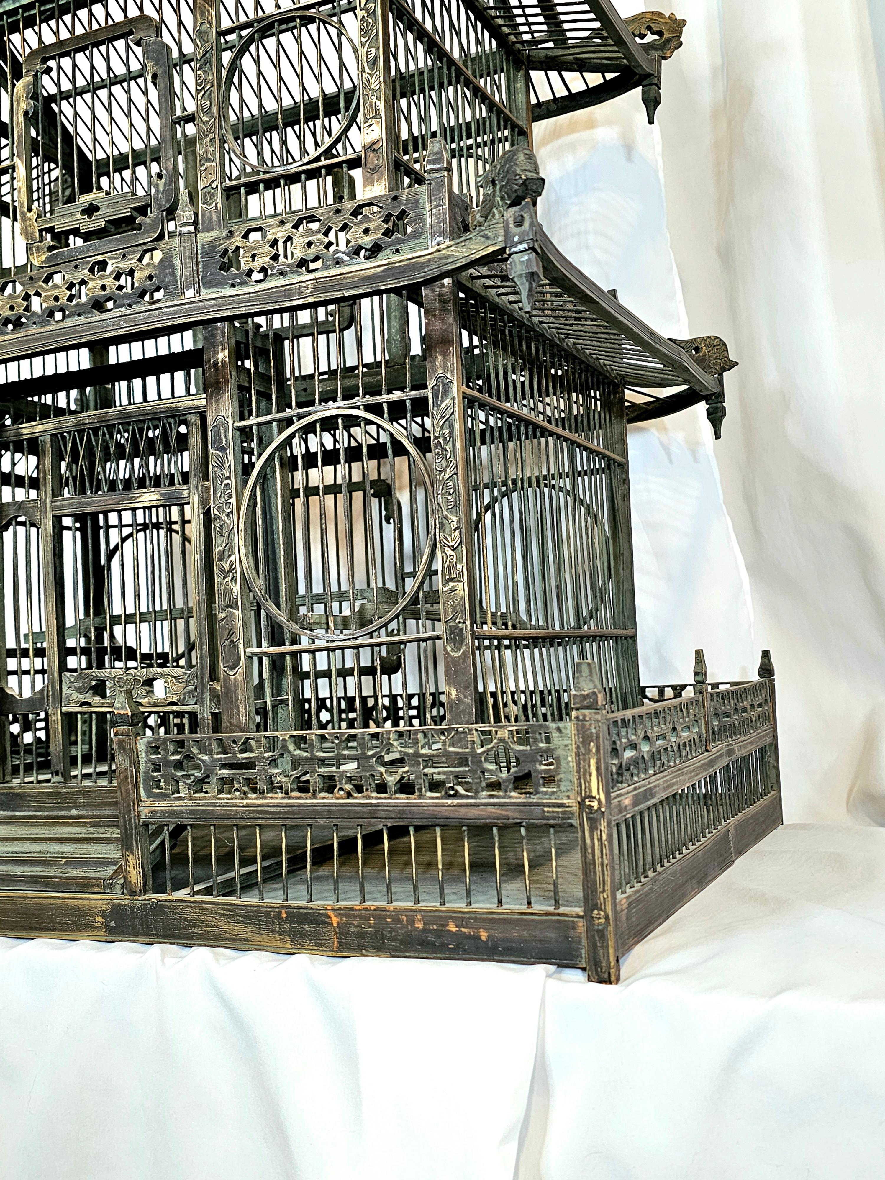 Qing dynasty 2 tier pagoda birdcage For Sale 7