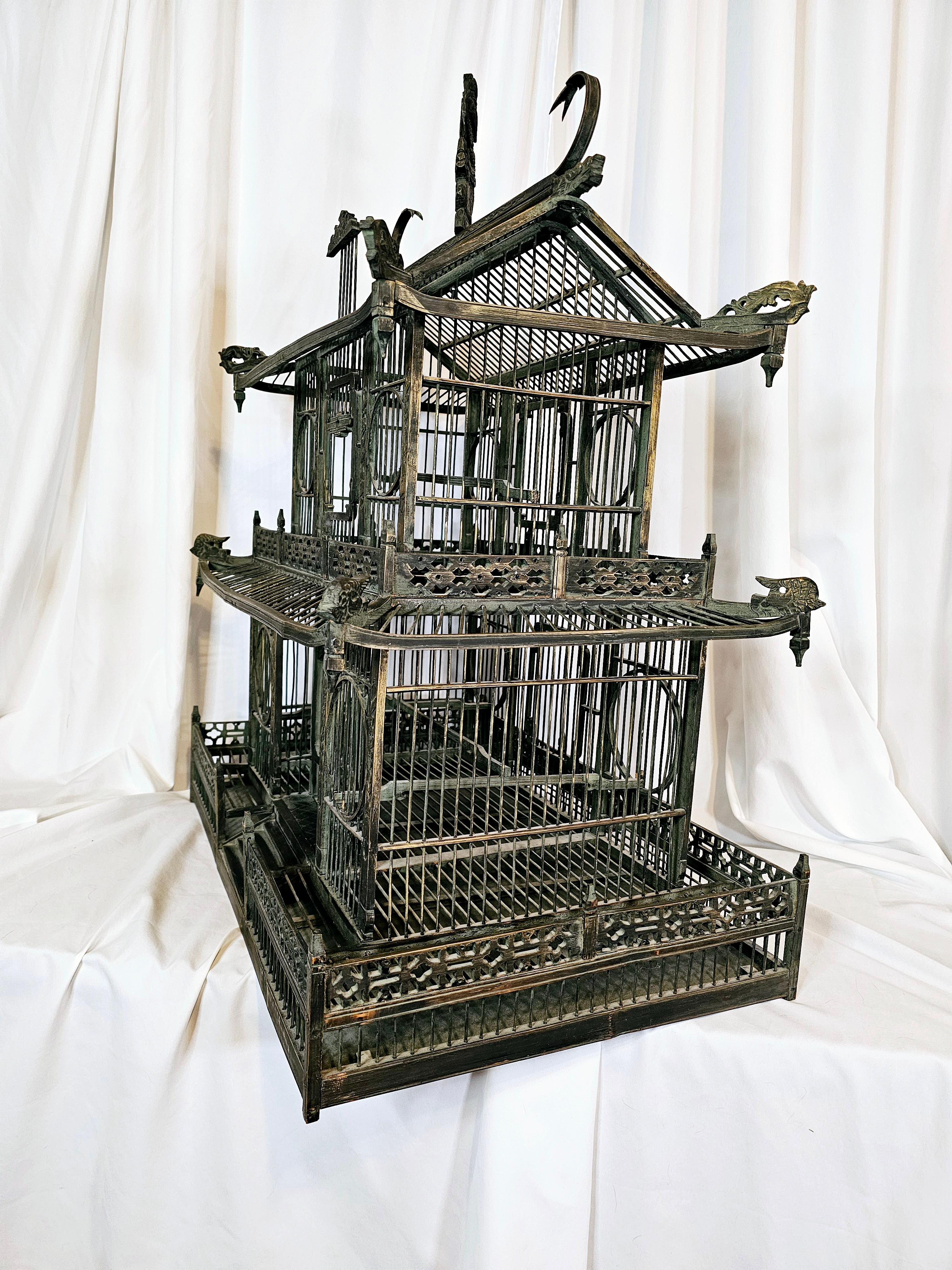 Chinese Qing dynasty 2 tier pagoda birdcage  For Sale