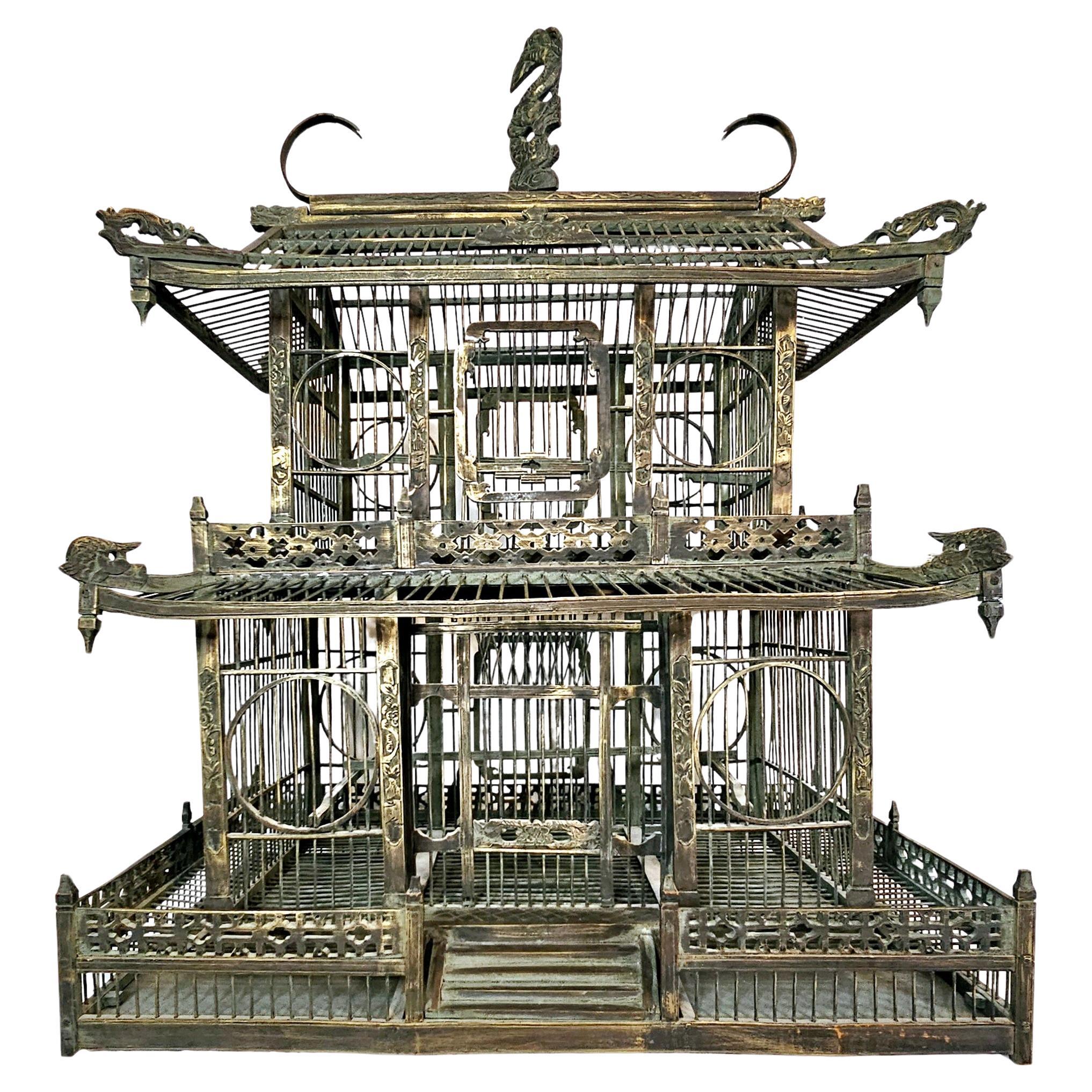 Qing dynasty 2 tier pagoda birdcage  For Sale
