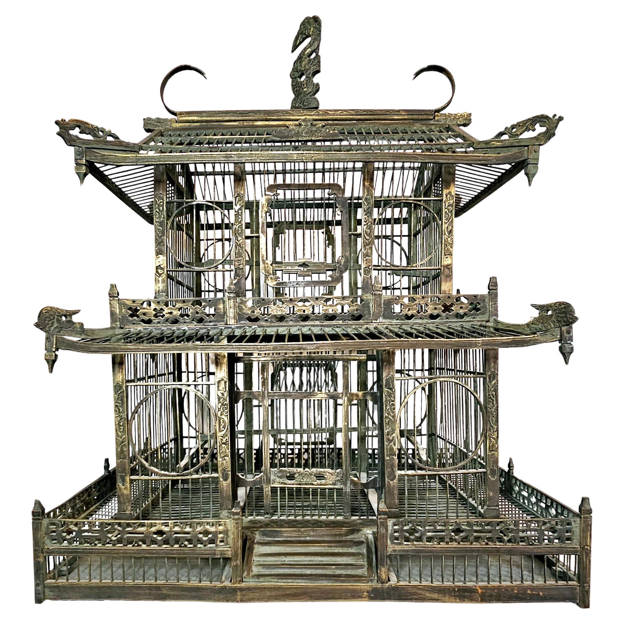Qing dynasty 2 tier pagoda birdcage