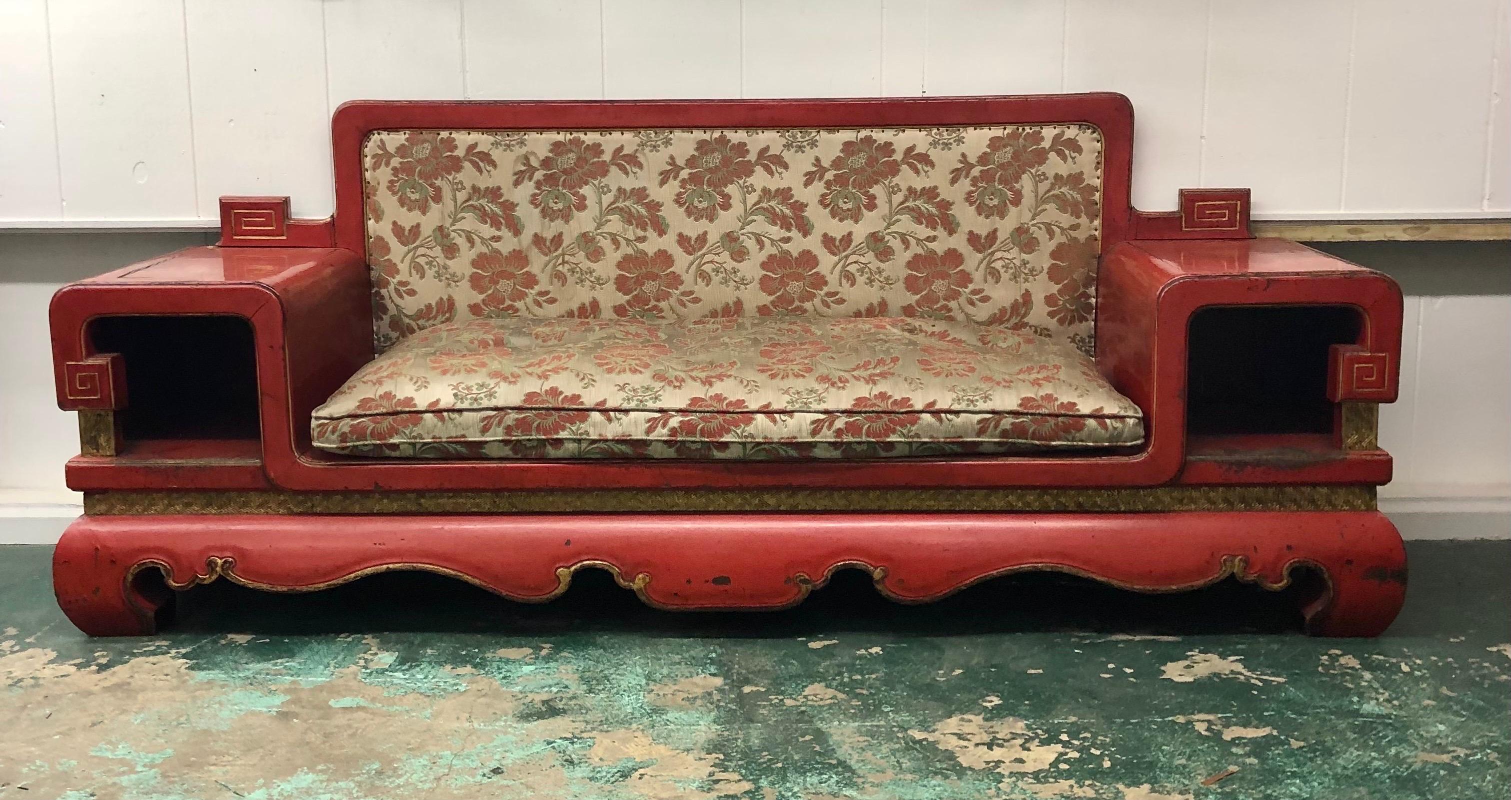 Qing Dynasty Aesthetic Movement Imperial Red Lacquer Sofa / Bench, 19th Century For Sale 9