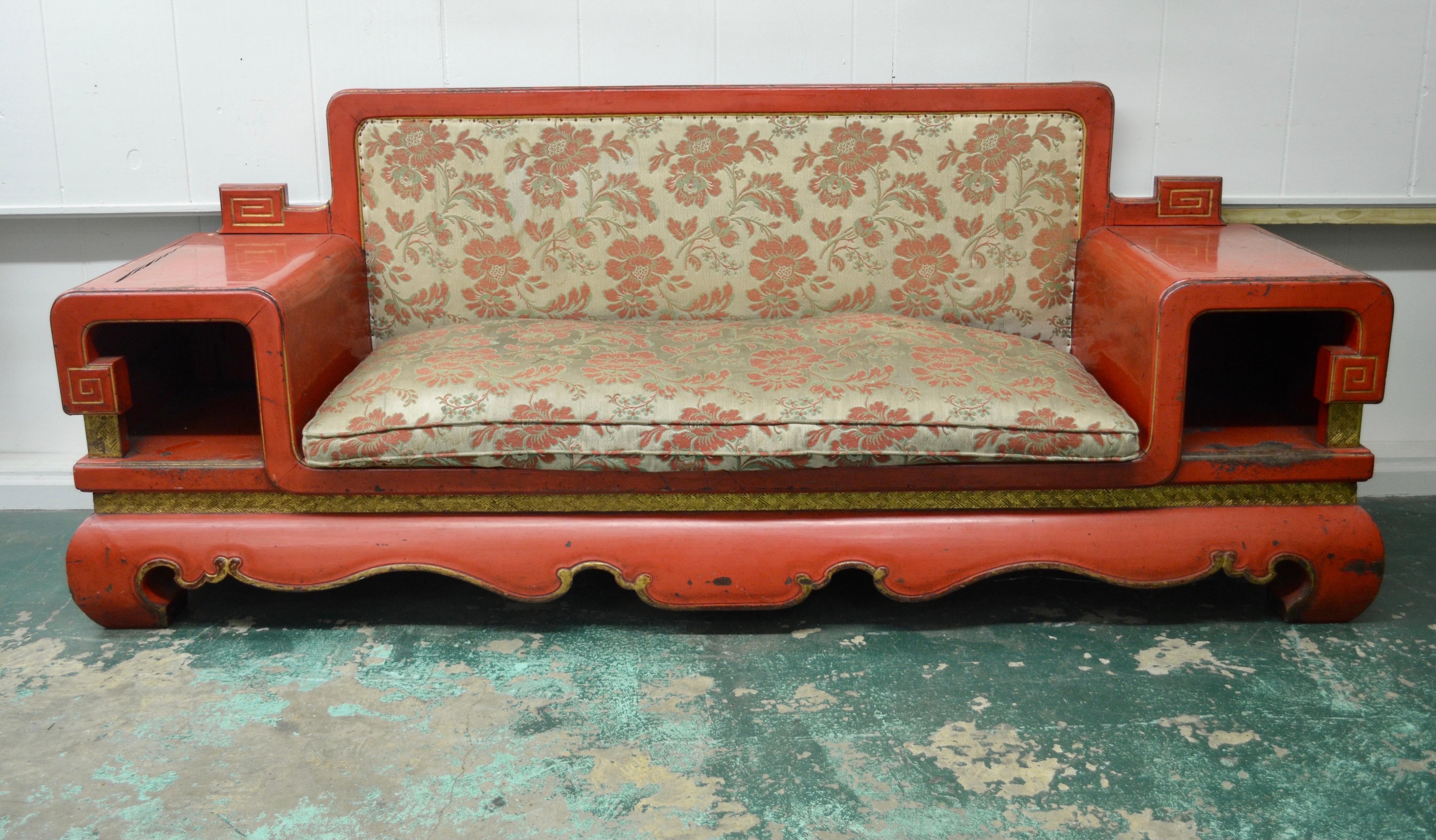 Qing Dynasty Aesthetic Movement Imperial Red Lacquer Sofa / Bench, 19th Century For Sale 10