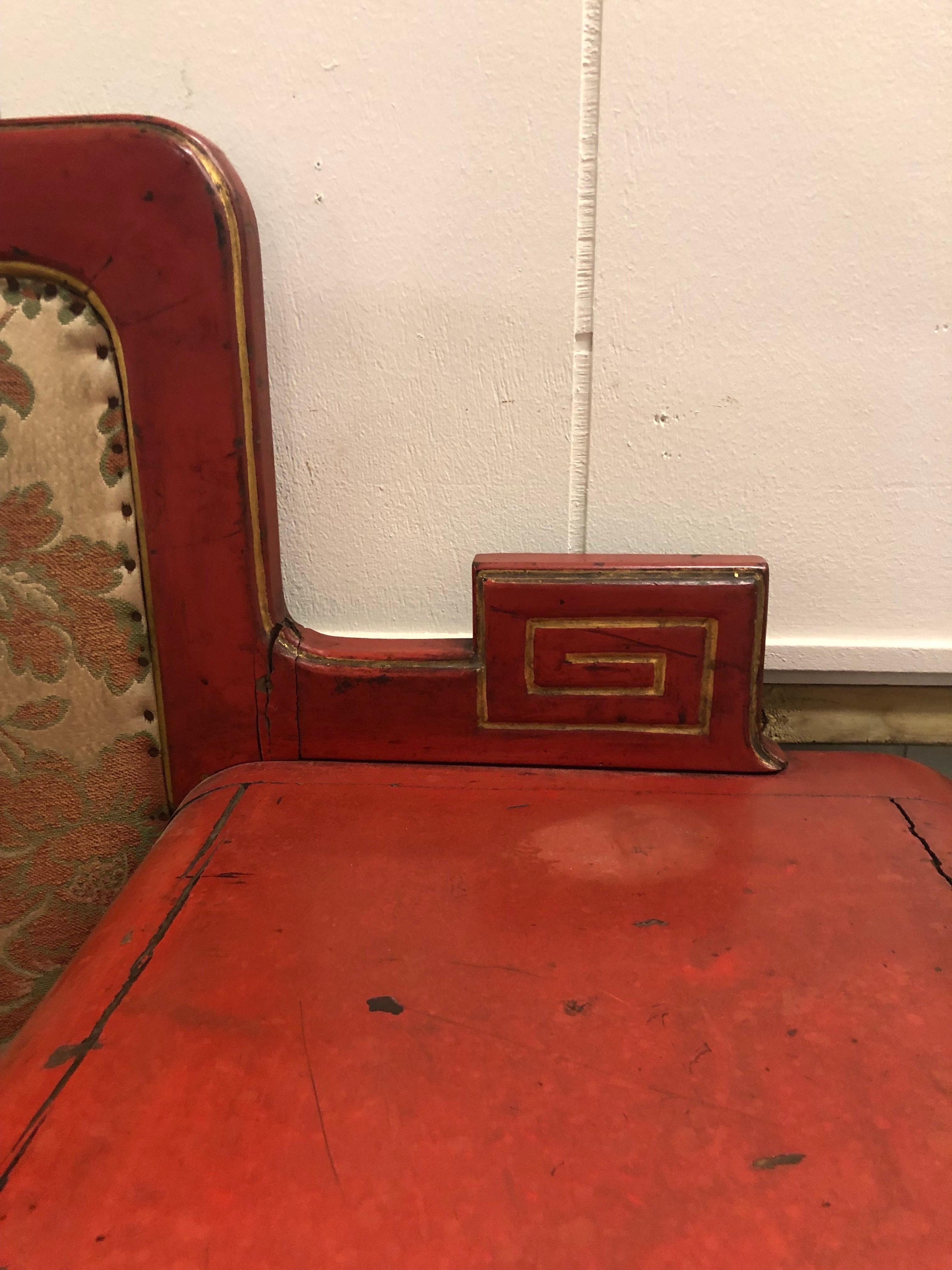 Qing Dynasty Aesthetic Movement Imperial Red Lacquer Sofa / Bench, 19th Century In Good Condition For Sale In Charleston, SC