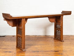 Qing Dynasty Altar Table with Bamboo Accents, Fretwork and Everted Flanges