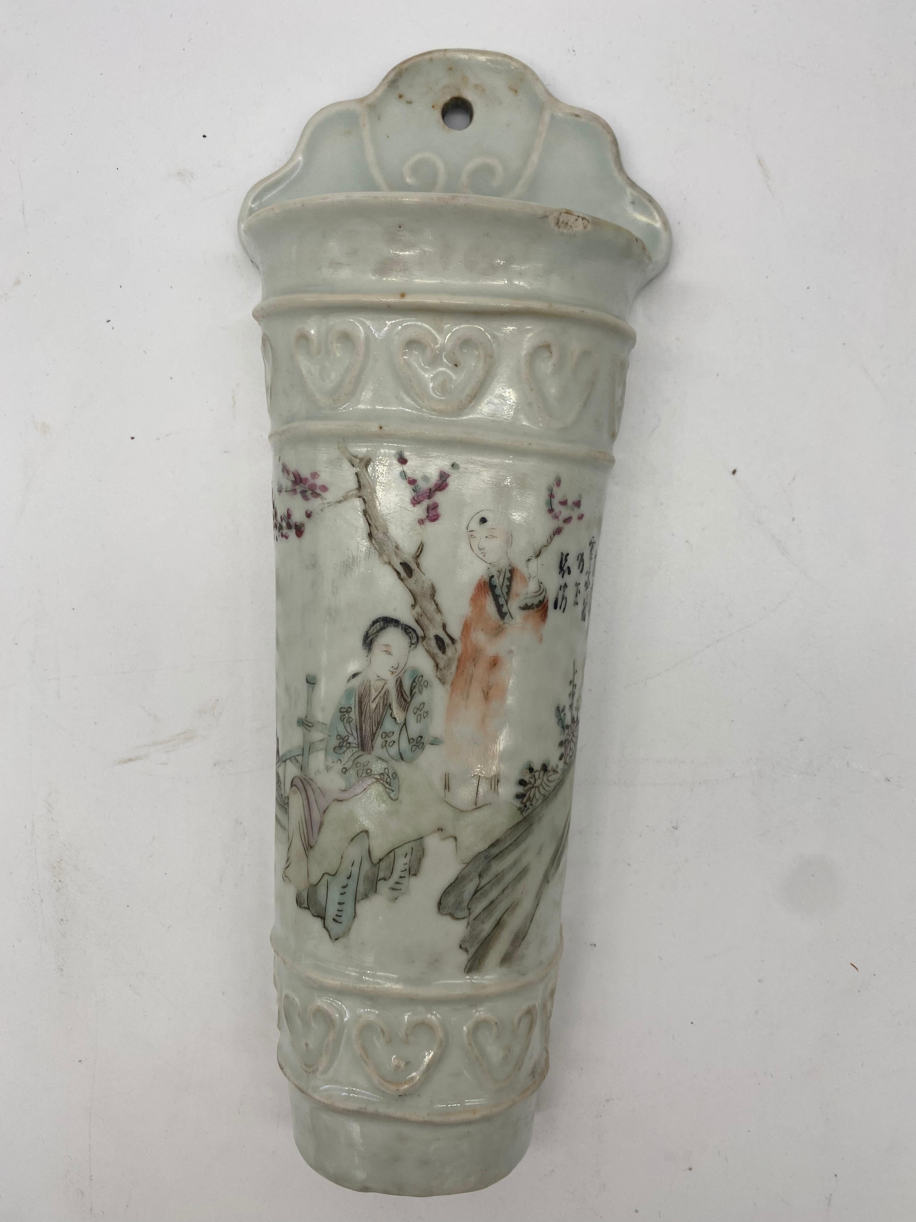 Qing Dynasty antique Chinese Hand Painted Wall Hanging Porcelain Vase For Sale 5