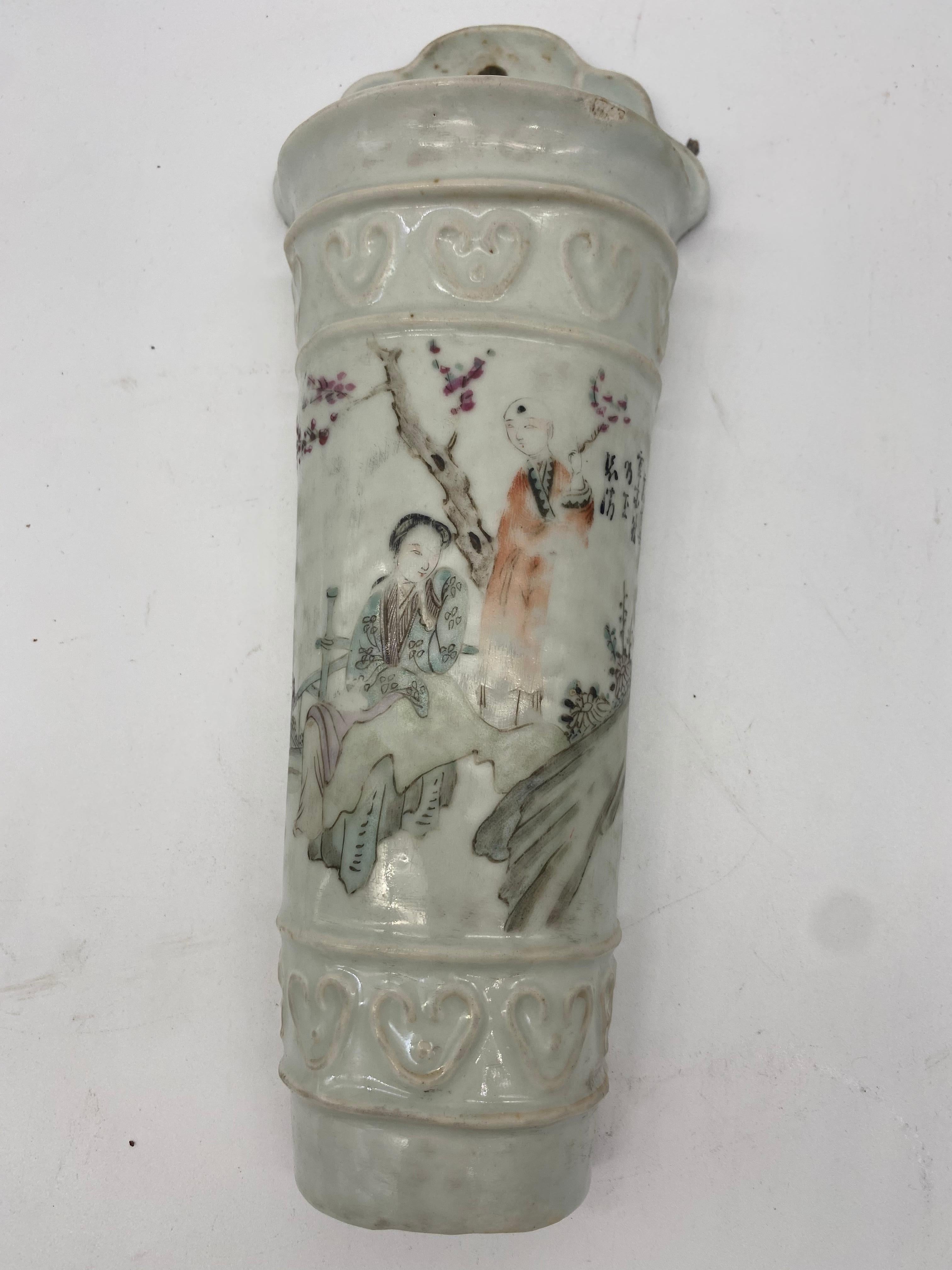 Qing Dynasty antique Chinese Hand Painted Wall Hanging Porcelain Vase For Sale 7