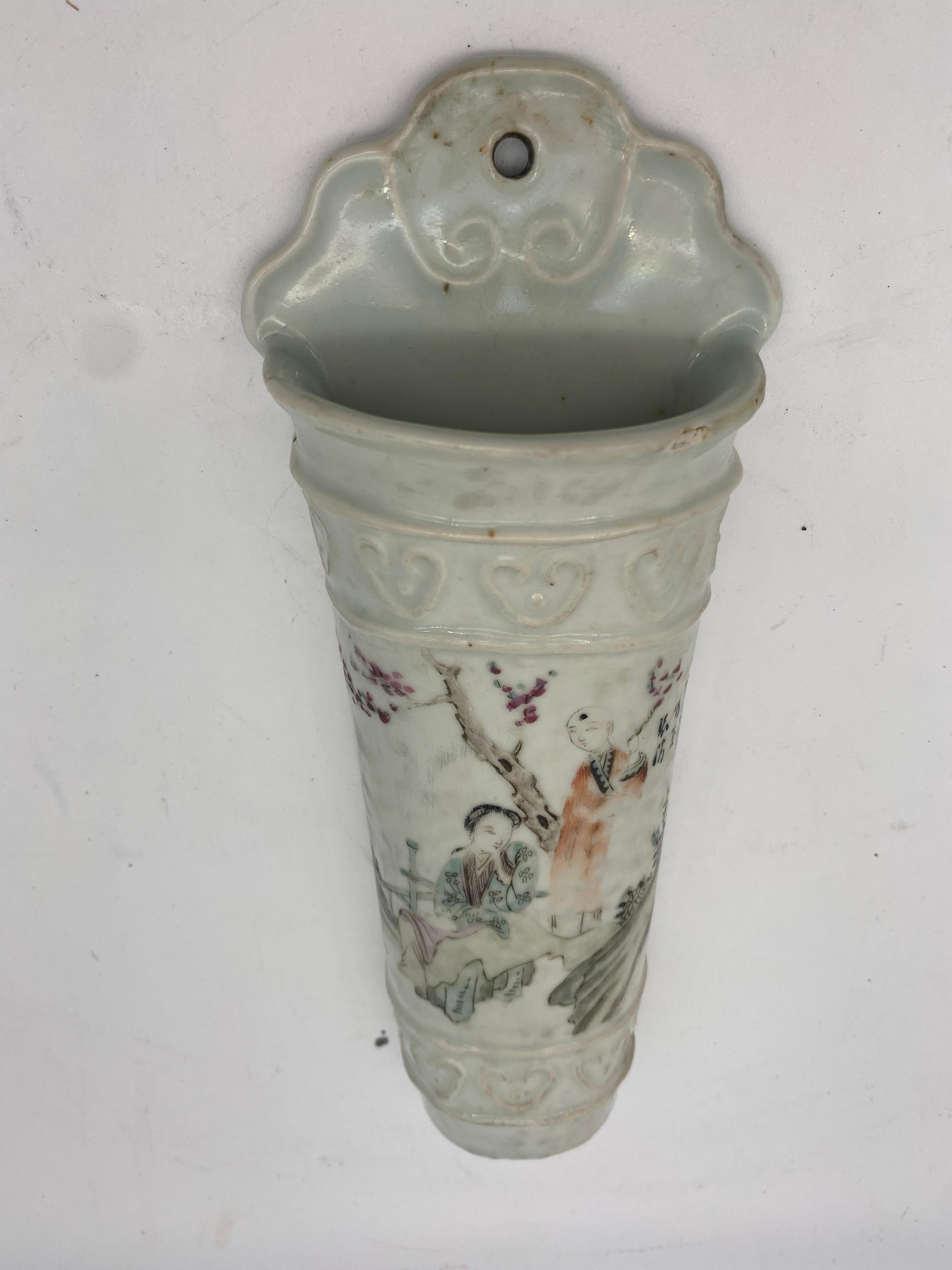 Qing Dynasty antique Chinese Hand Painted Wall Hanging Porcelain Vase For Sale 2