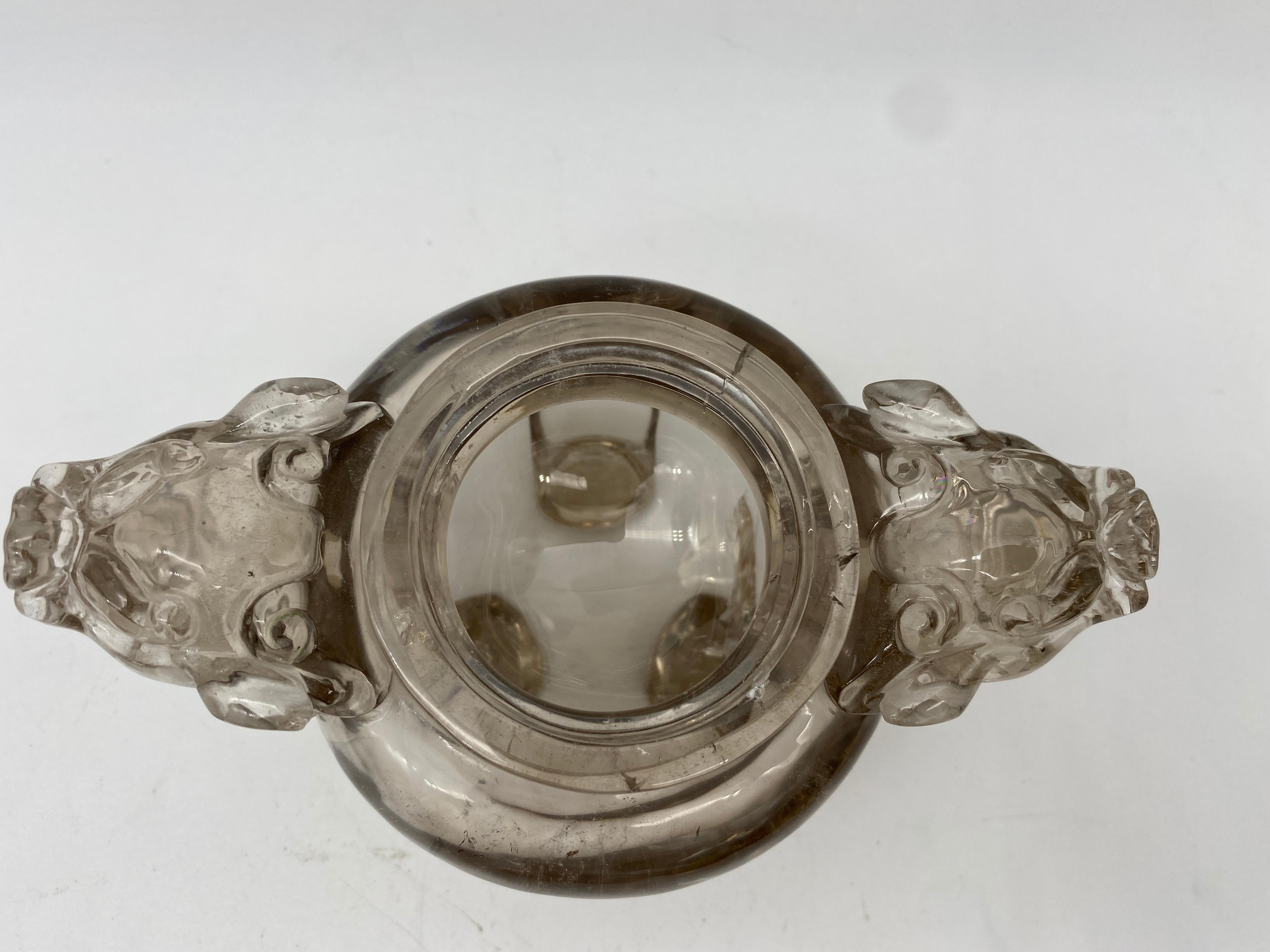 Qing Dynasty Antique Chinese Twin Handled Crystal Censer and Cover For Sale 4
