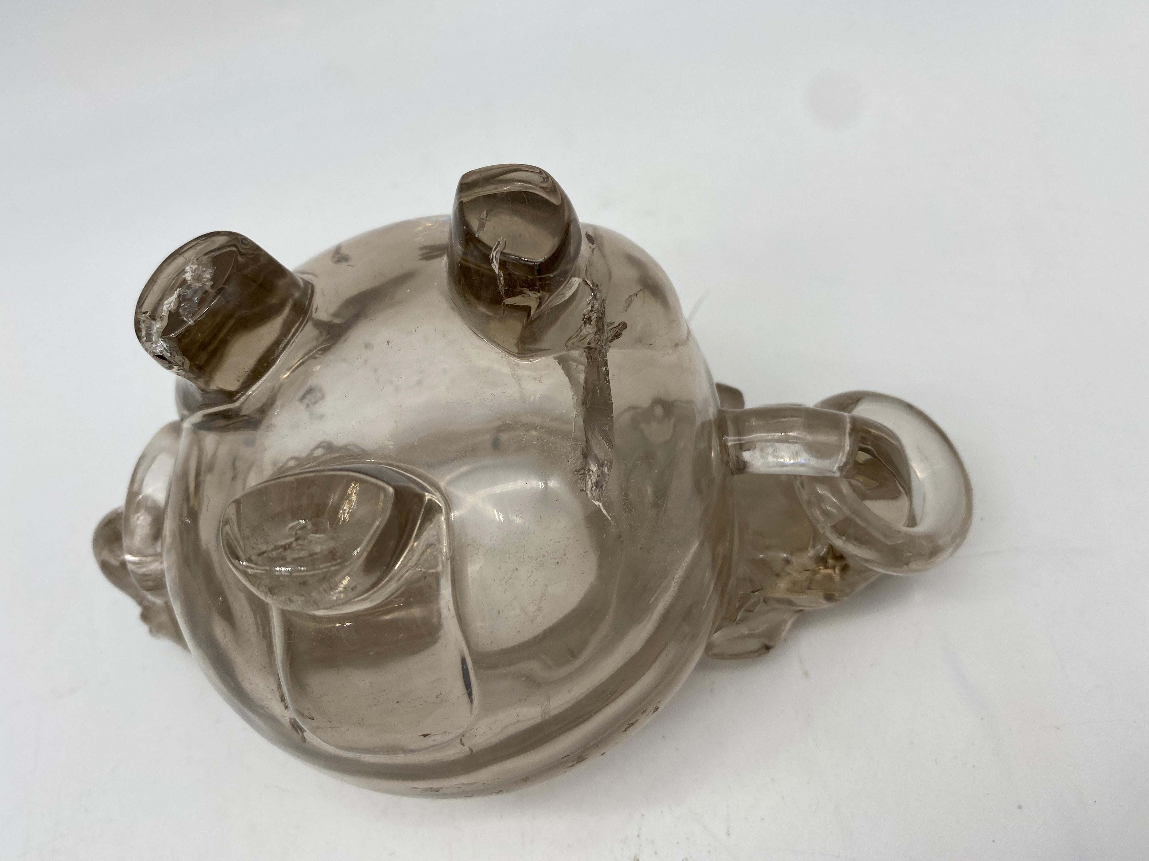 Qing Dynasty Antique Chinese Twin Handled Crystal Censer and Cover For Sale 6