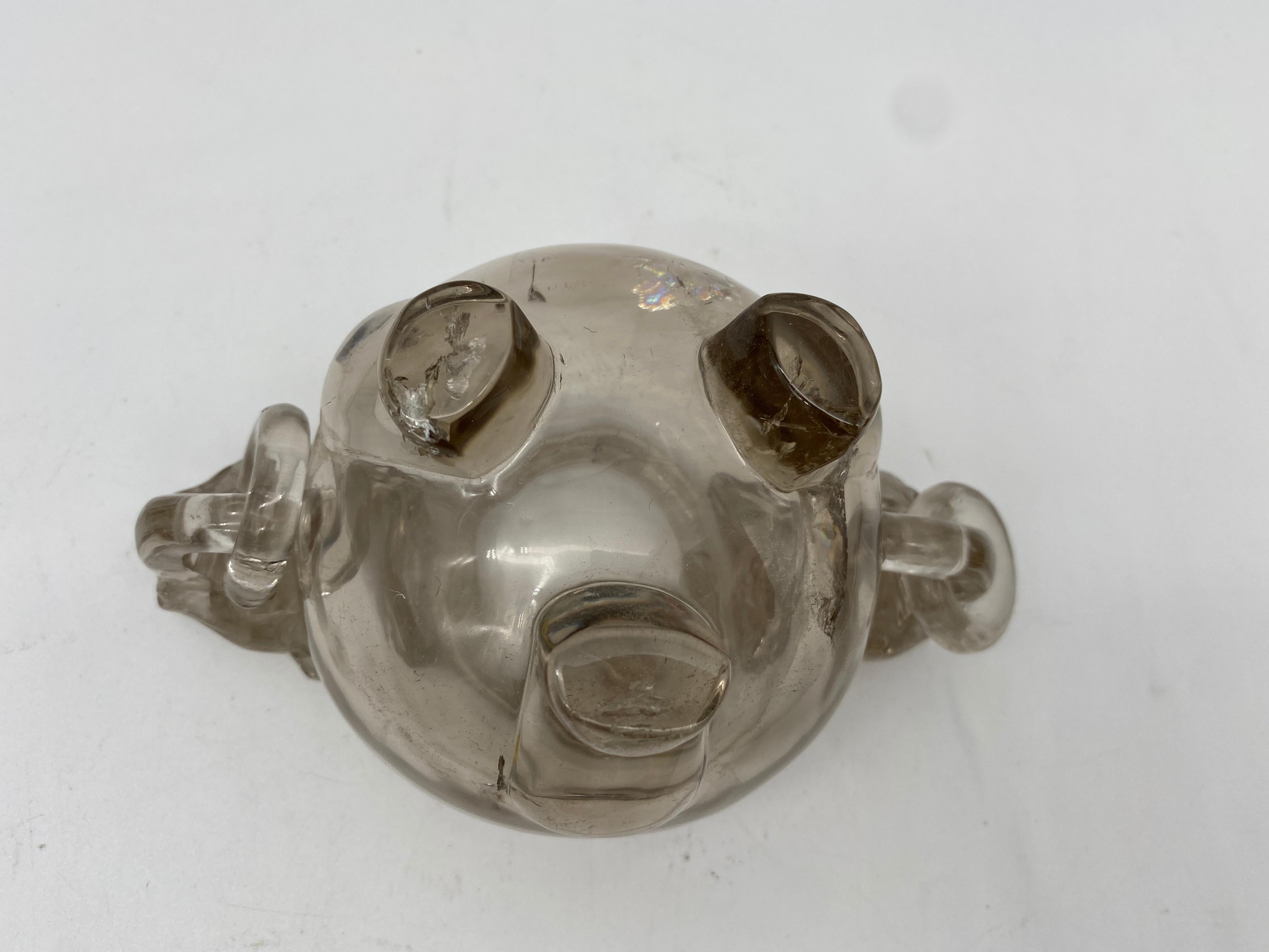 Qing Dynasty Antique Chinese Twin Handled Crystal Censer and Cover For Sale 7
