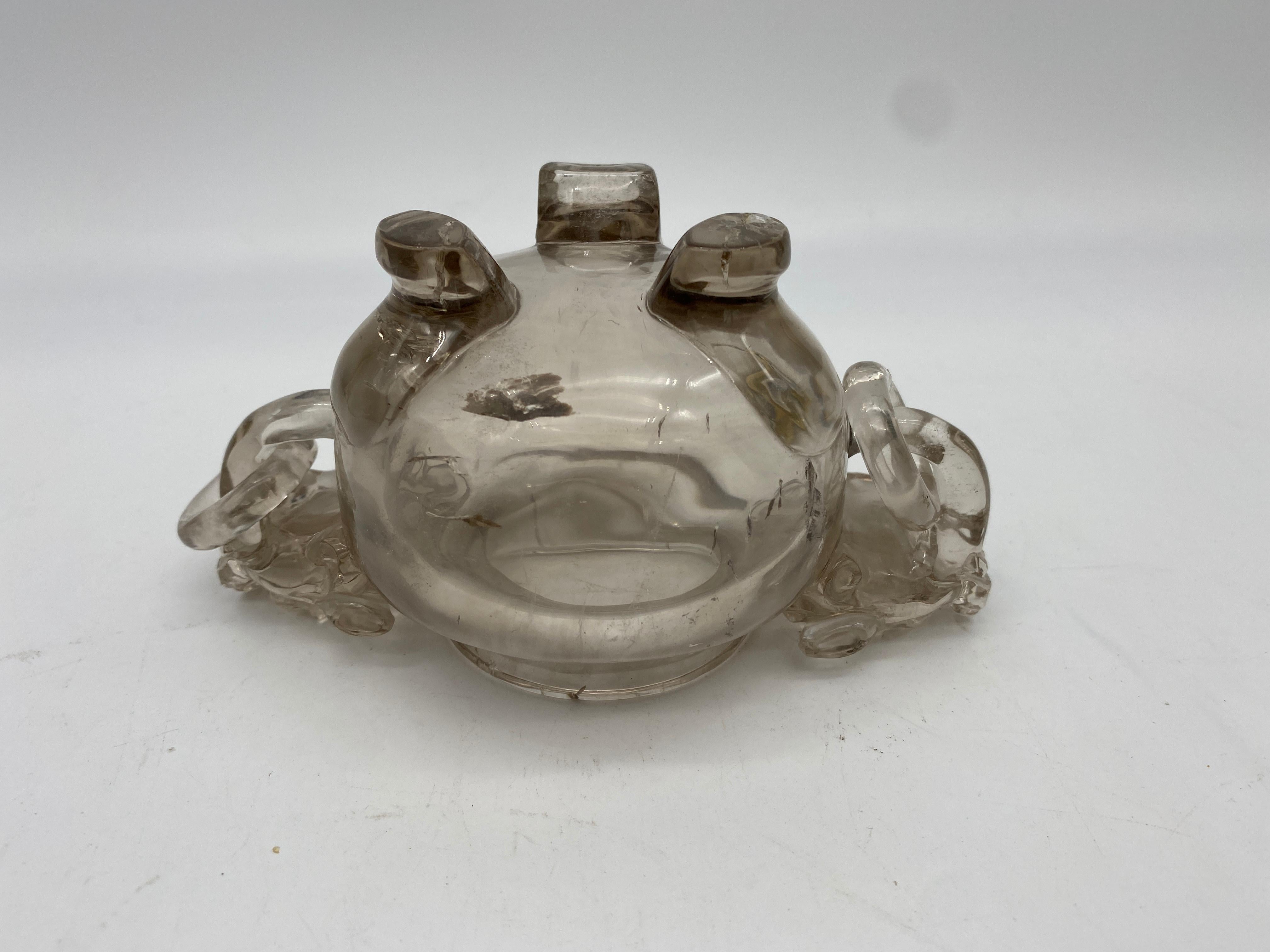 Qing Dynasty Antique Chinese Twin Handled Crystal Censer and Cover For Sale 8