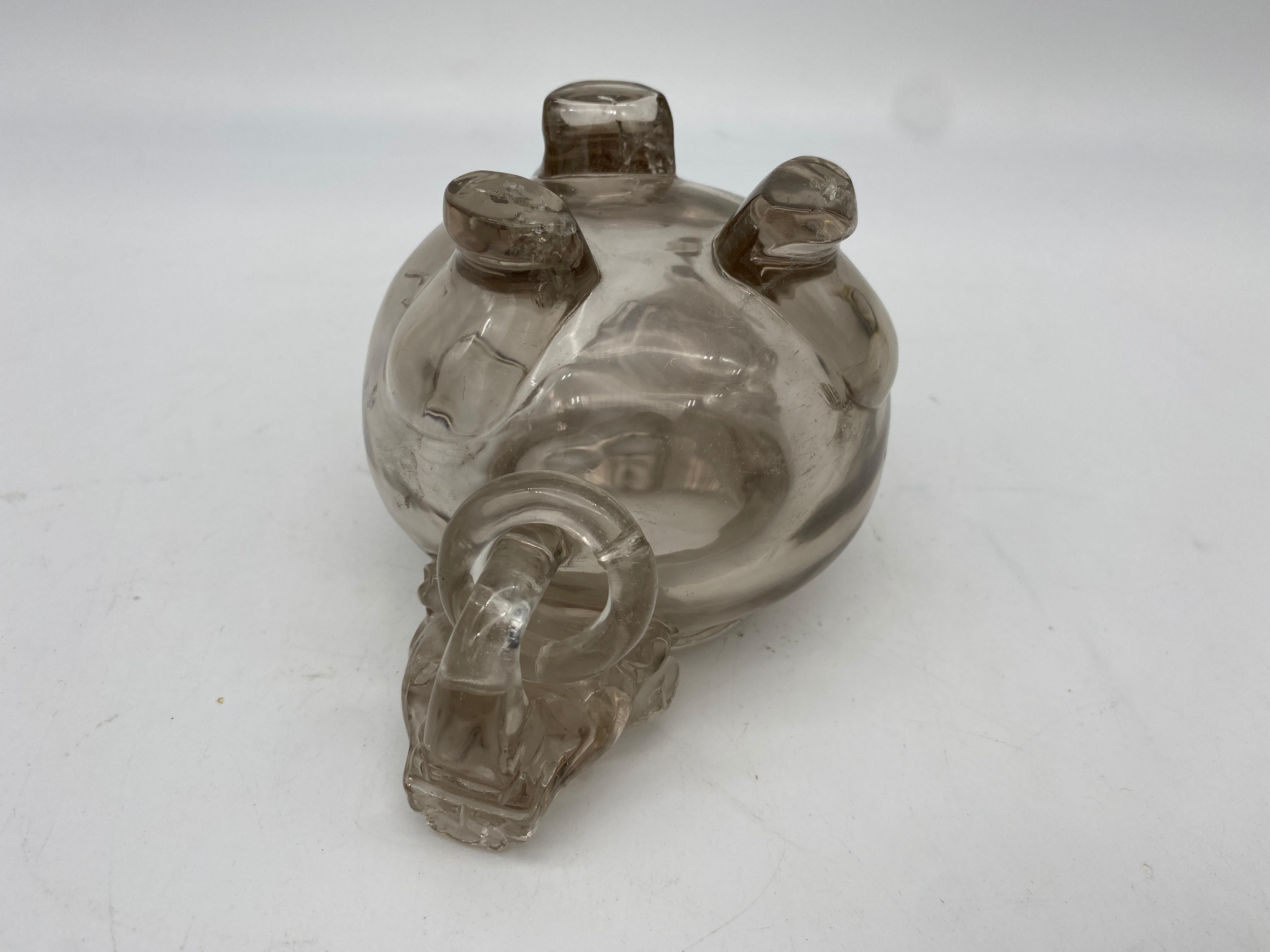 Qing Dynasty Antique Chinese Twin Handled Crystal Censer and Cover For Sale 9