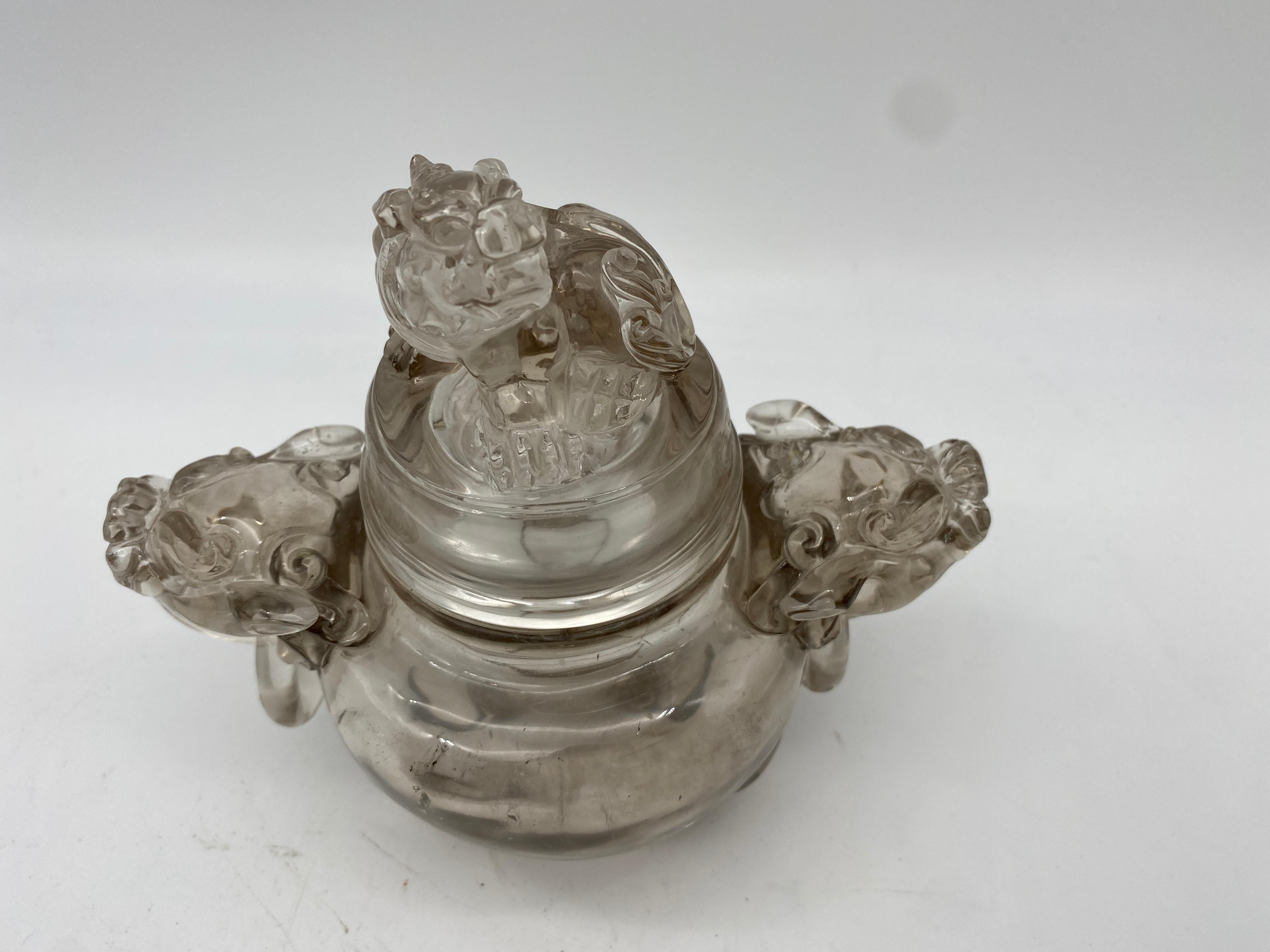 Qing Dynasty Antique Chinese Twin Handled Crystal Censer and Cover For Sale 13