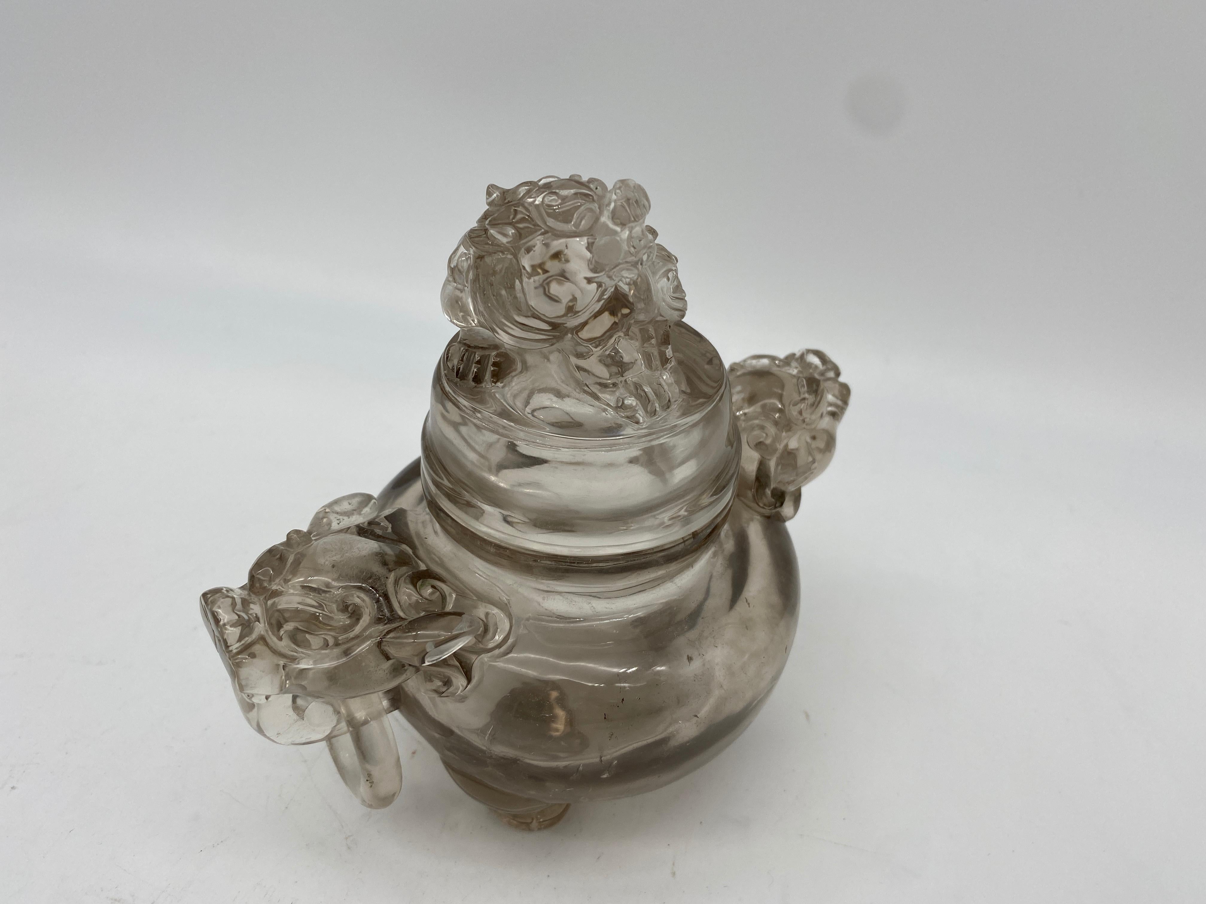 Qing Dynasty Antique Chinese Twin Handled Crystal Censer and Cover For Sale 14