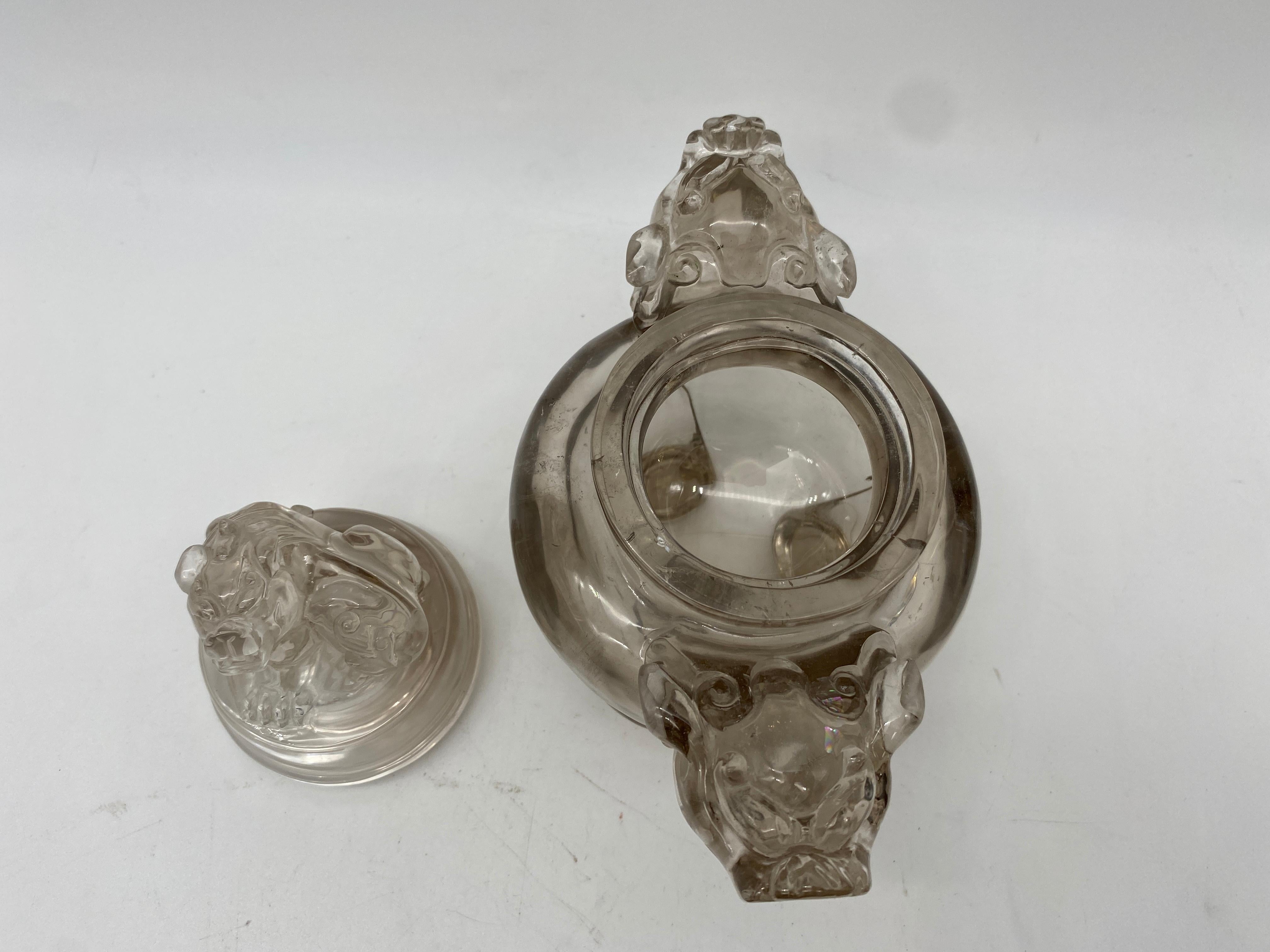 Qing Dynasty Antique Chinese Twin Handled Crystal Censer and Cover For Sale 1