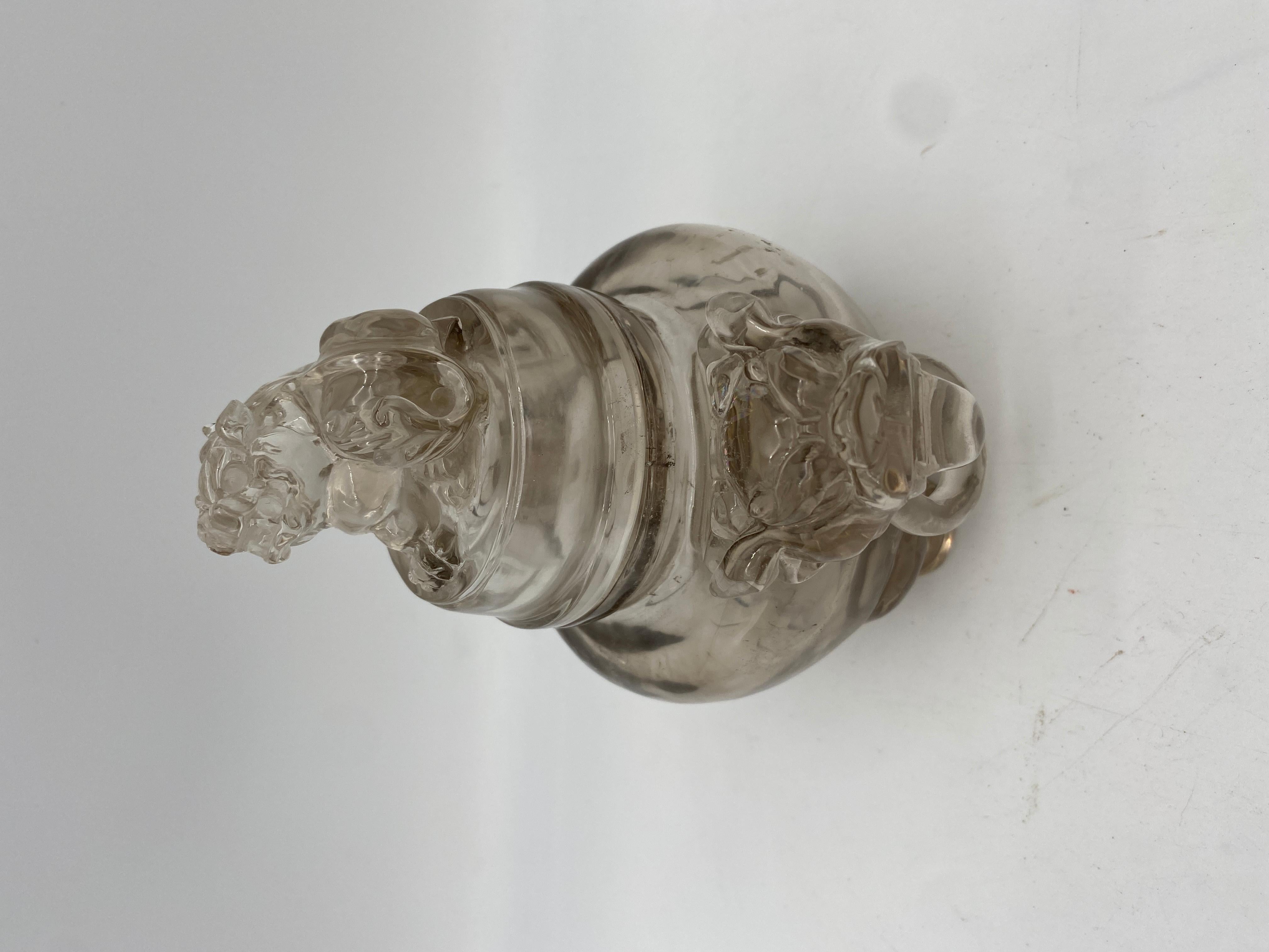 Qing Dynasty Antique Chinese Twin Handled Crystal Censer and Cover For Sale 2