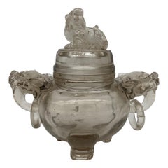 Qing Dynasty Antique Chinese Twin Handled Crystal Censer and Cover