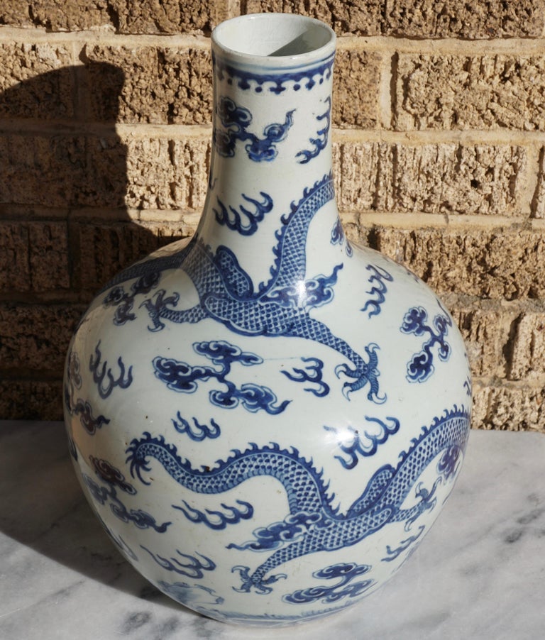 Qing Dynasty Blue and White Imperial Ming Style Dragon Vase at 1stDibs