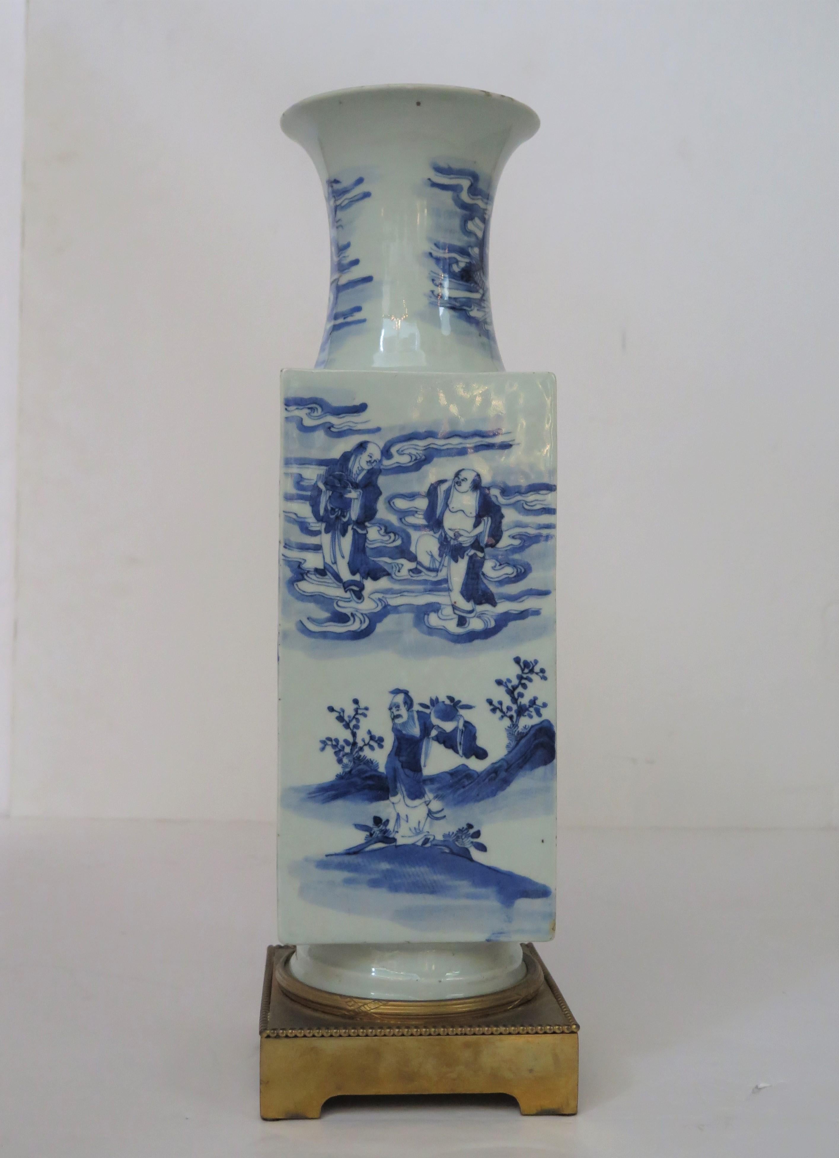 Chinese Qing Dynasty Blue and White Porcelain Vase in French Gilt Bronze Mount For Sale