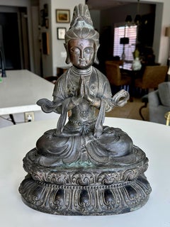 QING DYNASTY BRONZE FIGURE SEATED GUANYIN BUDDHA 18-19TH Century