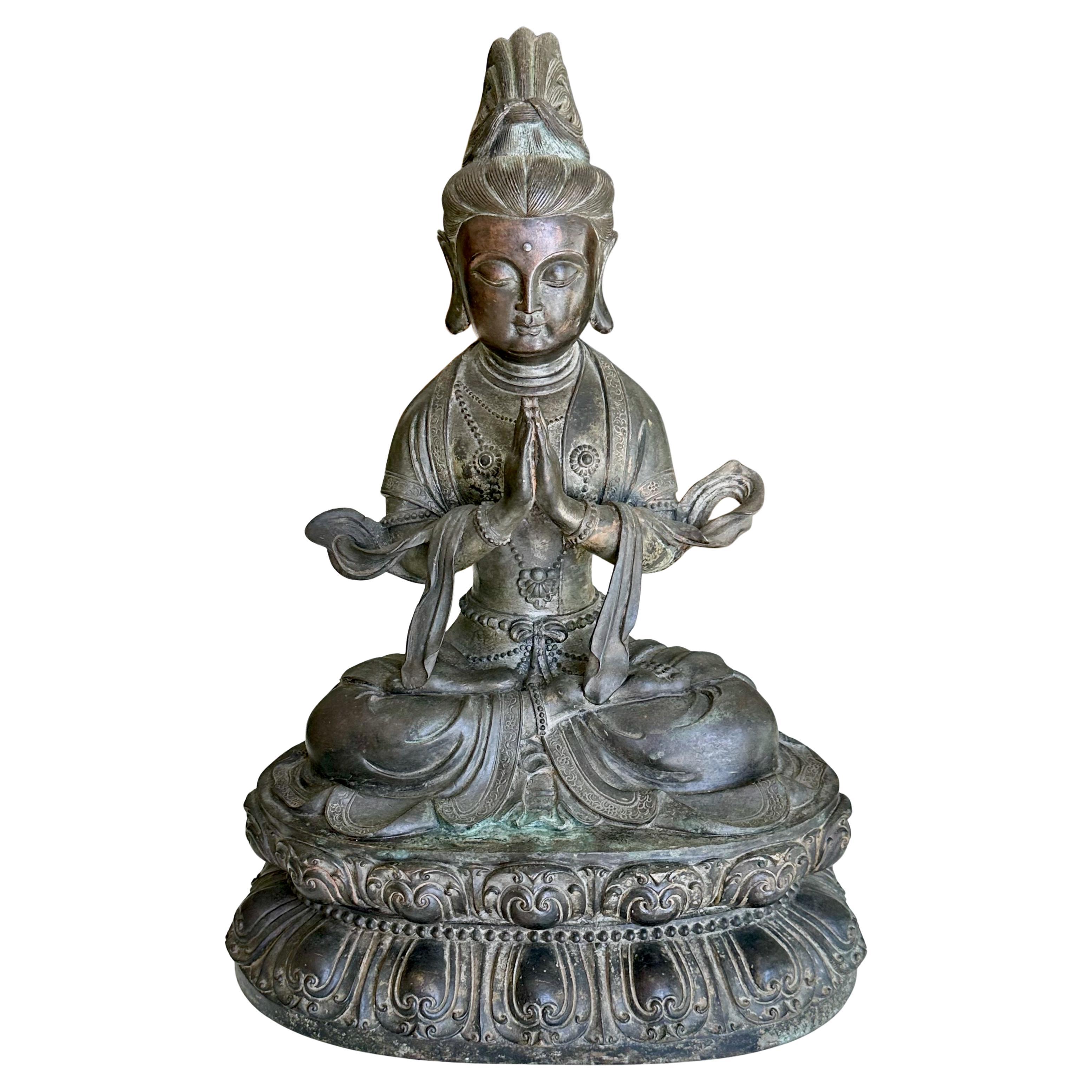 QING DYNASTY BRONZE FIGURE SEATED GUANYIN BUDDHA 18-19TH Century