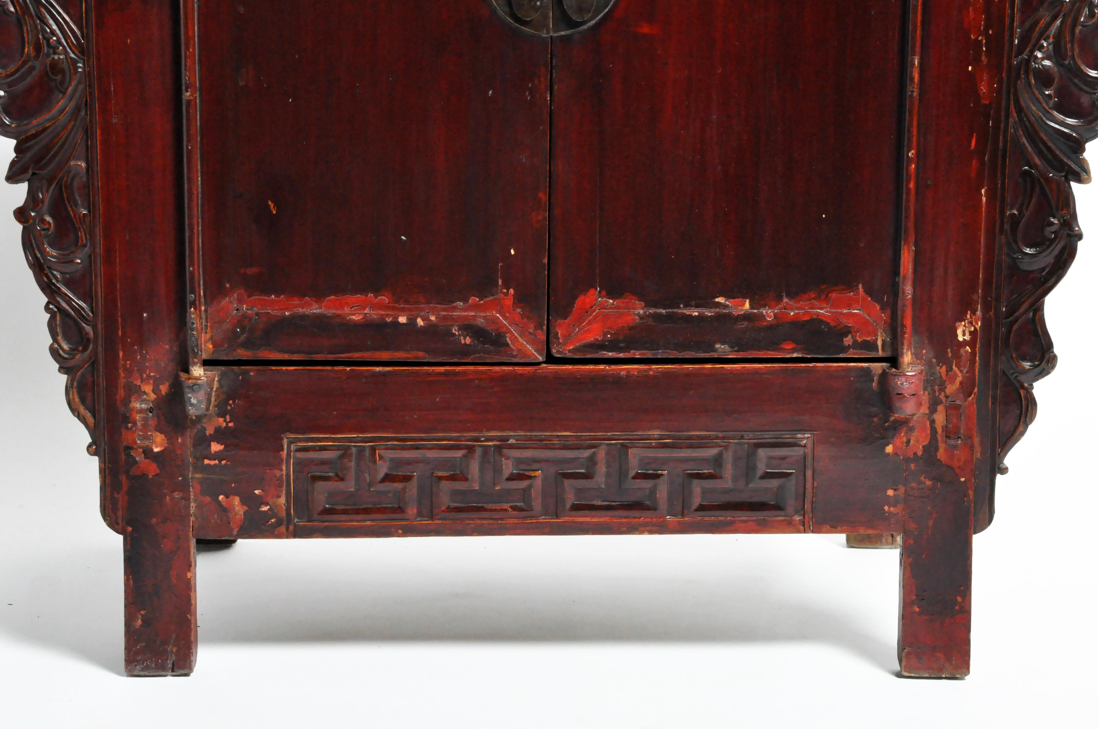 Elm Qing Dynasty Butterfly Cabinet with a Pair of Doors and a Drawer