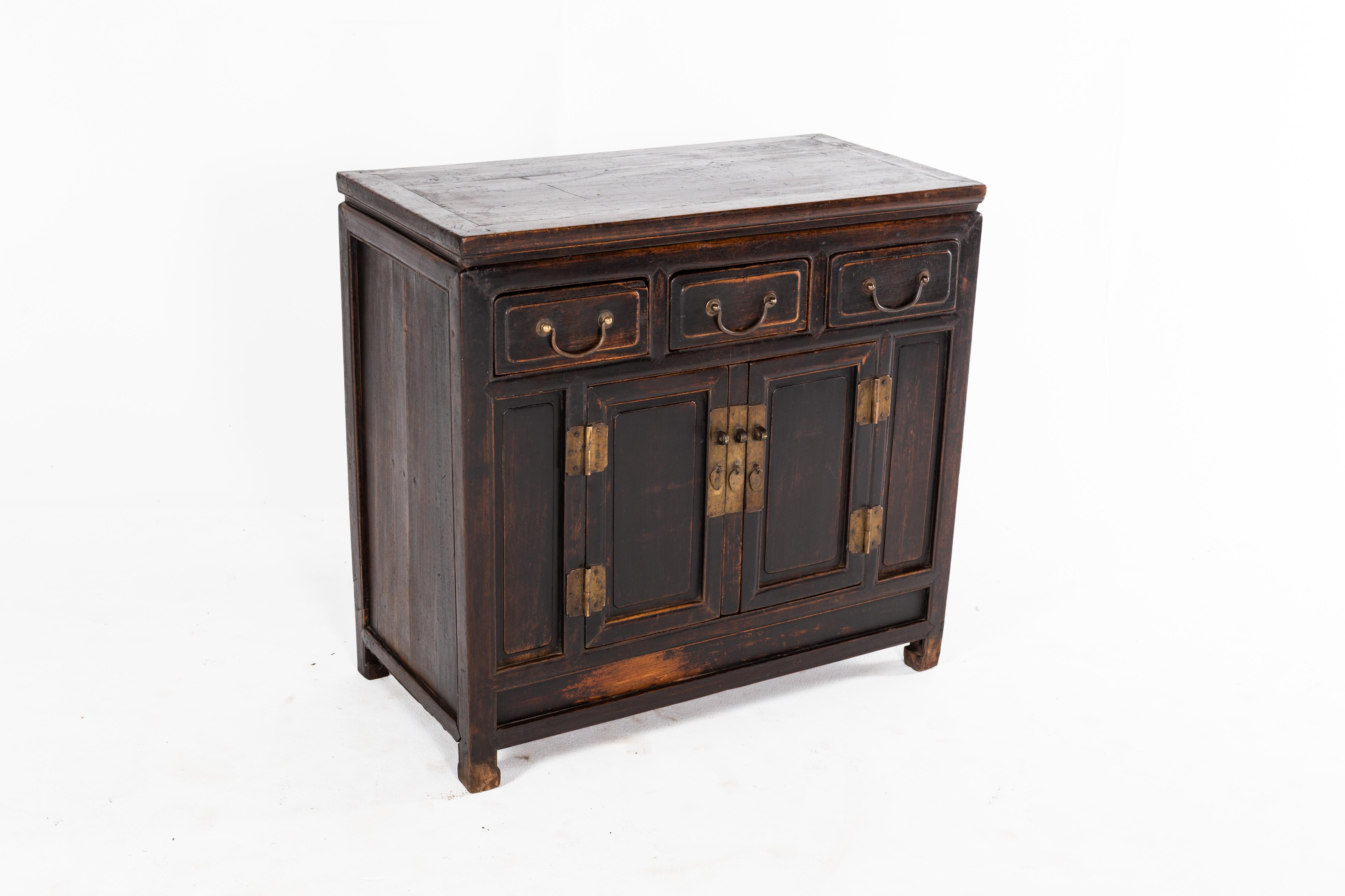 Metal Qing Dynasty Cabinet with Three Drawers and a Pair of Doors