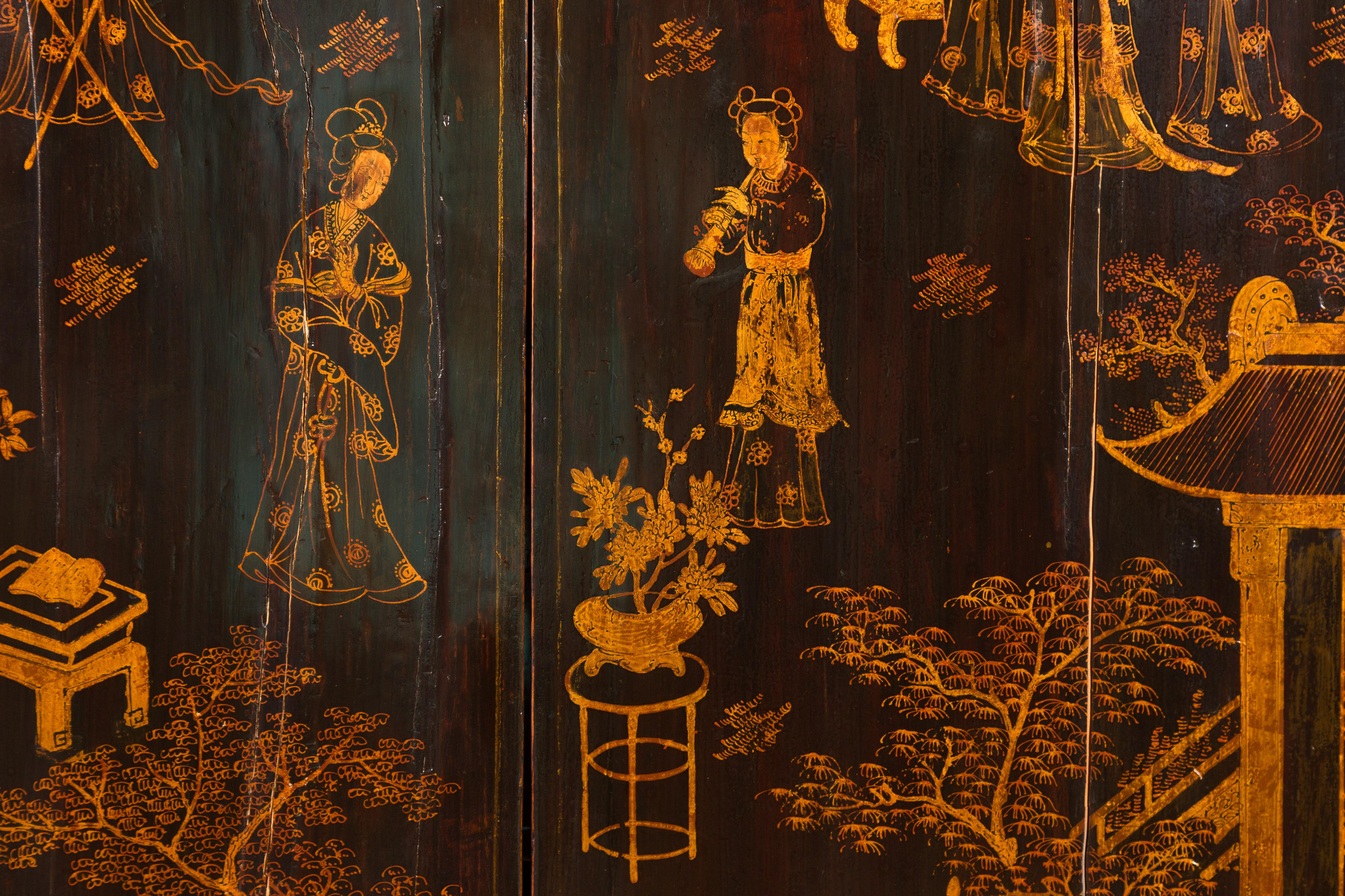 Qing Dynasty Chinese 19th Century Cabinet with Gilt Hand-Painted Musical Scenes 9