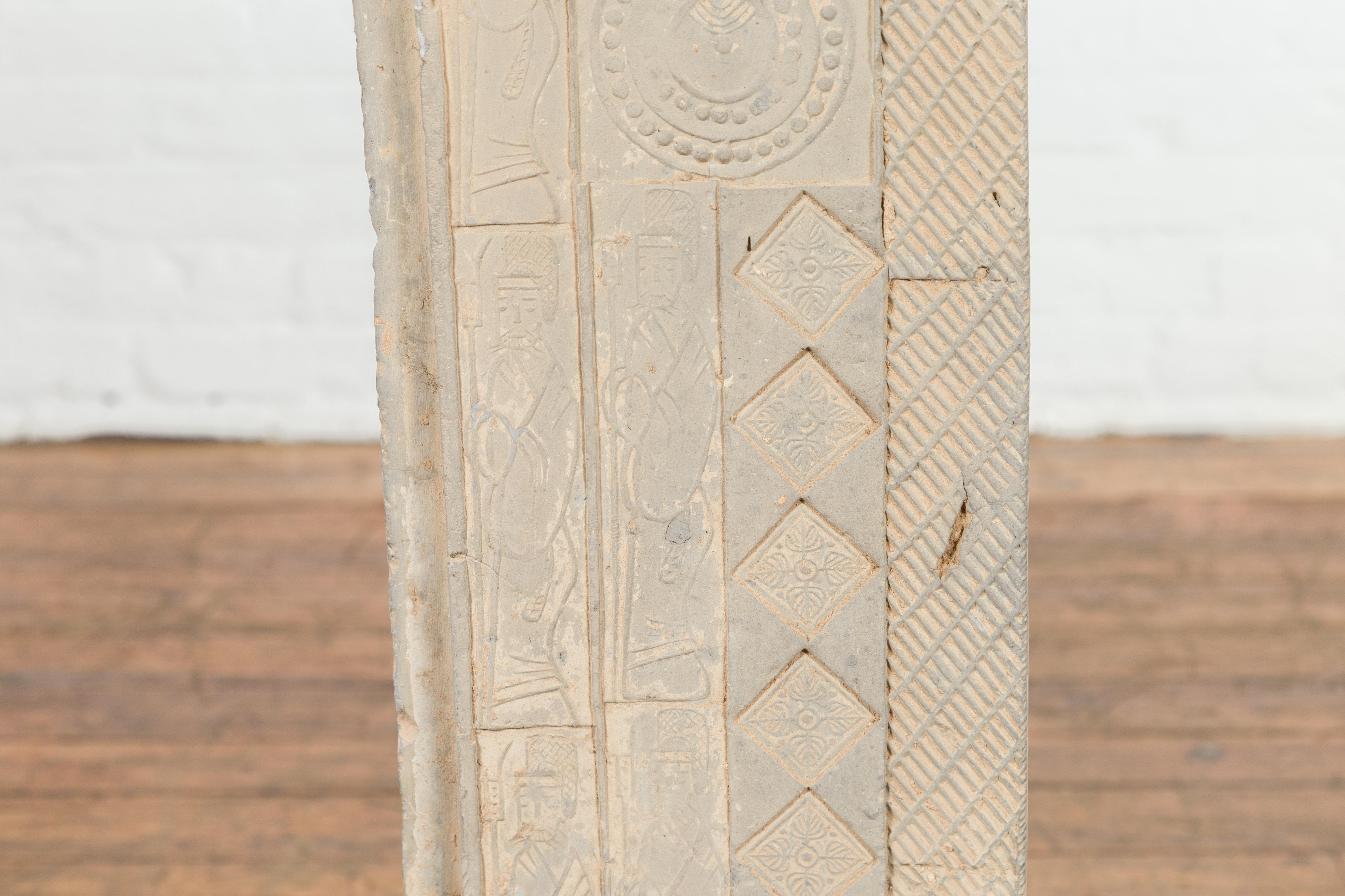 Qing Dynasty Chinese 19th Century Stone Temple Pedestal with Hand-Carved Motifs For Sale 3