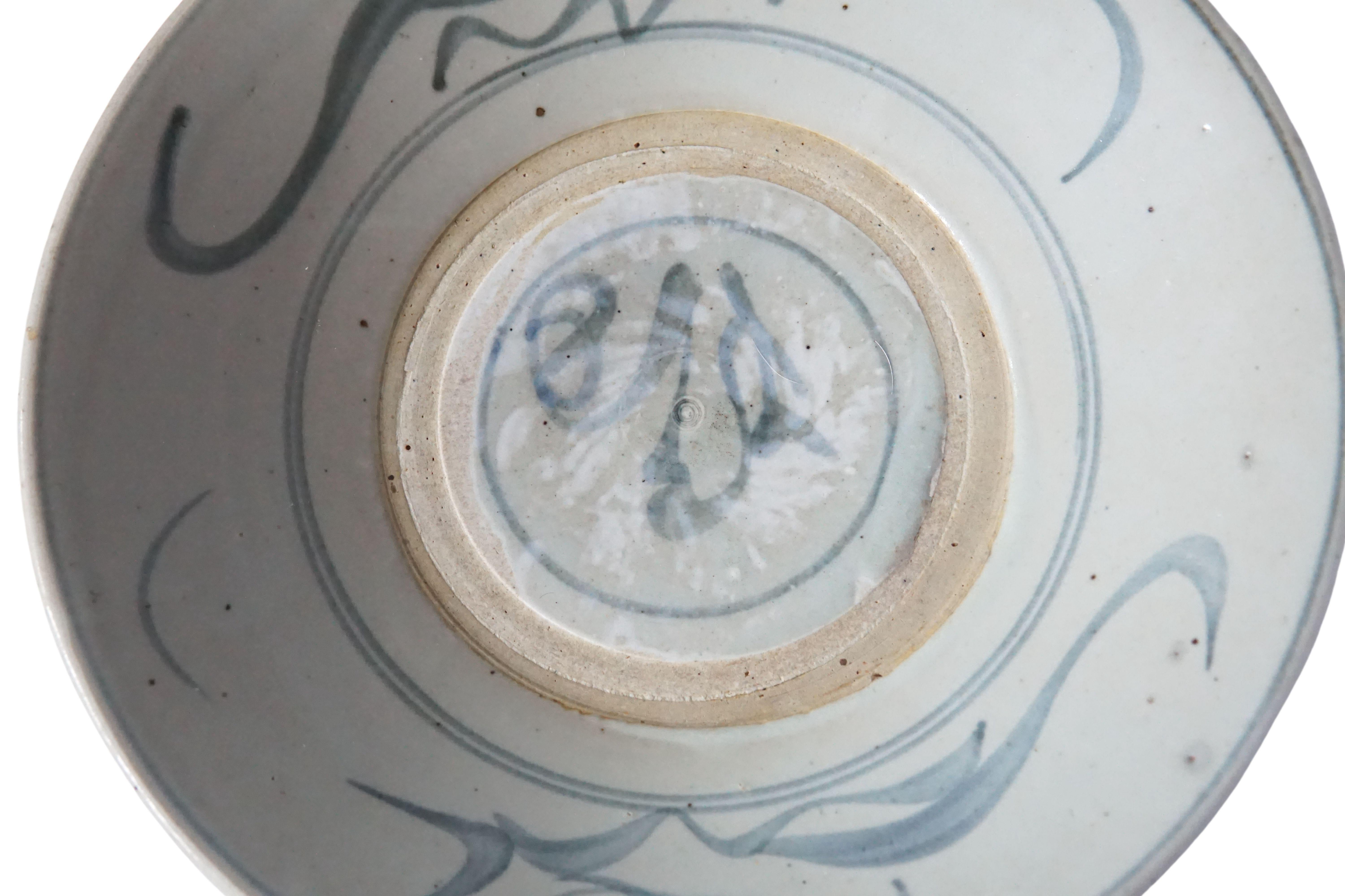 Hand-Crafted Qing Dynasty Chinese Blue & White Porcelain / Ceramic Plate, c. 1850 For Sale