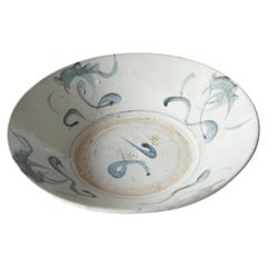 Chinesischer blau-weißer Porzellan-/Keramikteller aus der Qing-Dynastie, um 1850