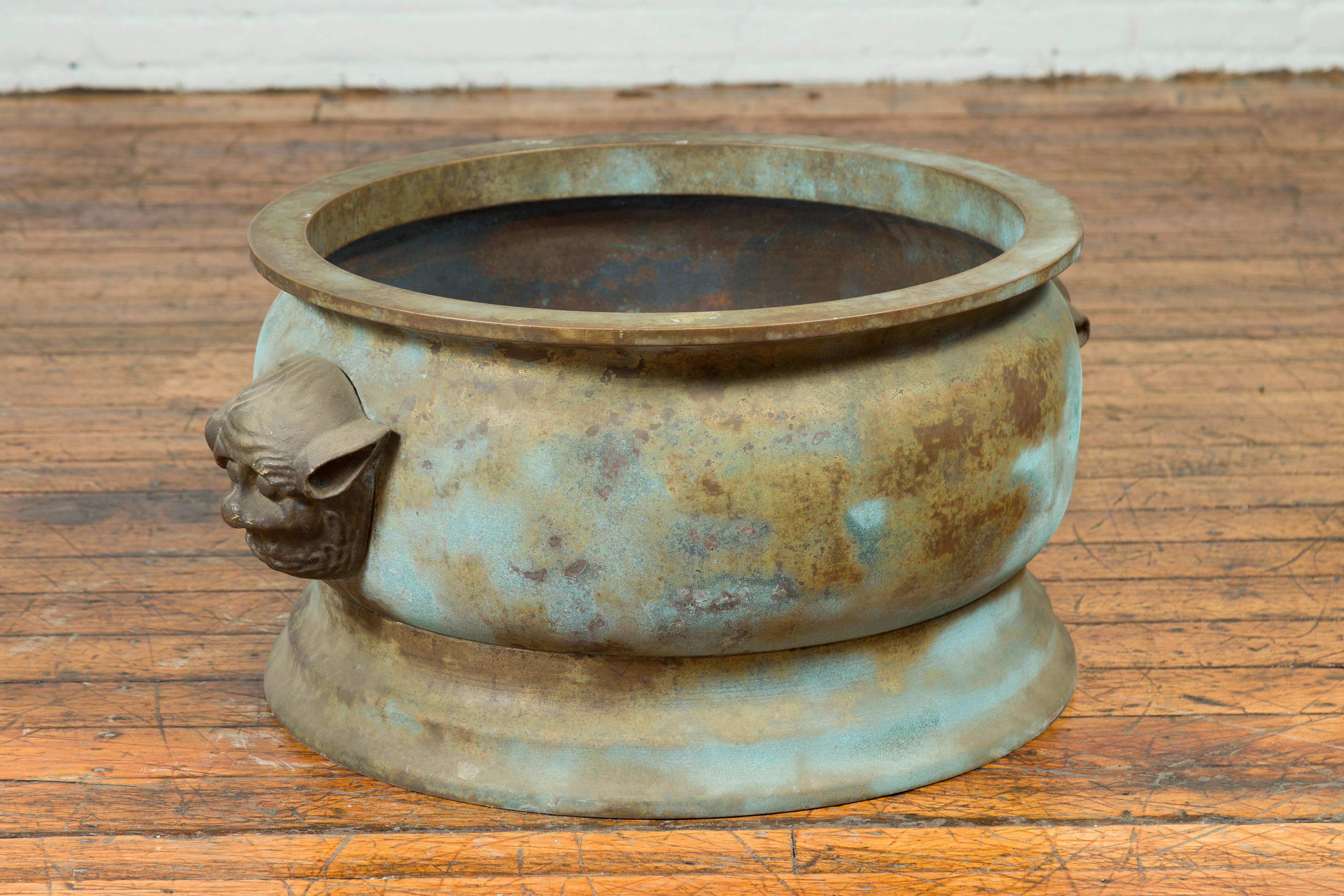 Qing Dynasty Chinese Bronze Oversized Planter with Calligraphy and Handles For Sale 9