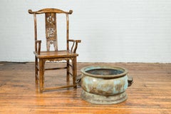 Qing Dynasty Period Oversized Bronze Planter with Calligraphy and Handles