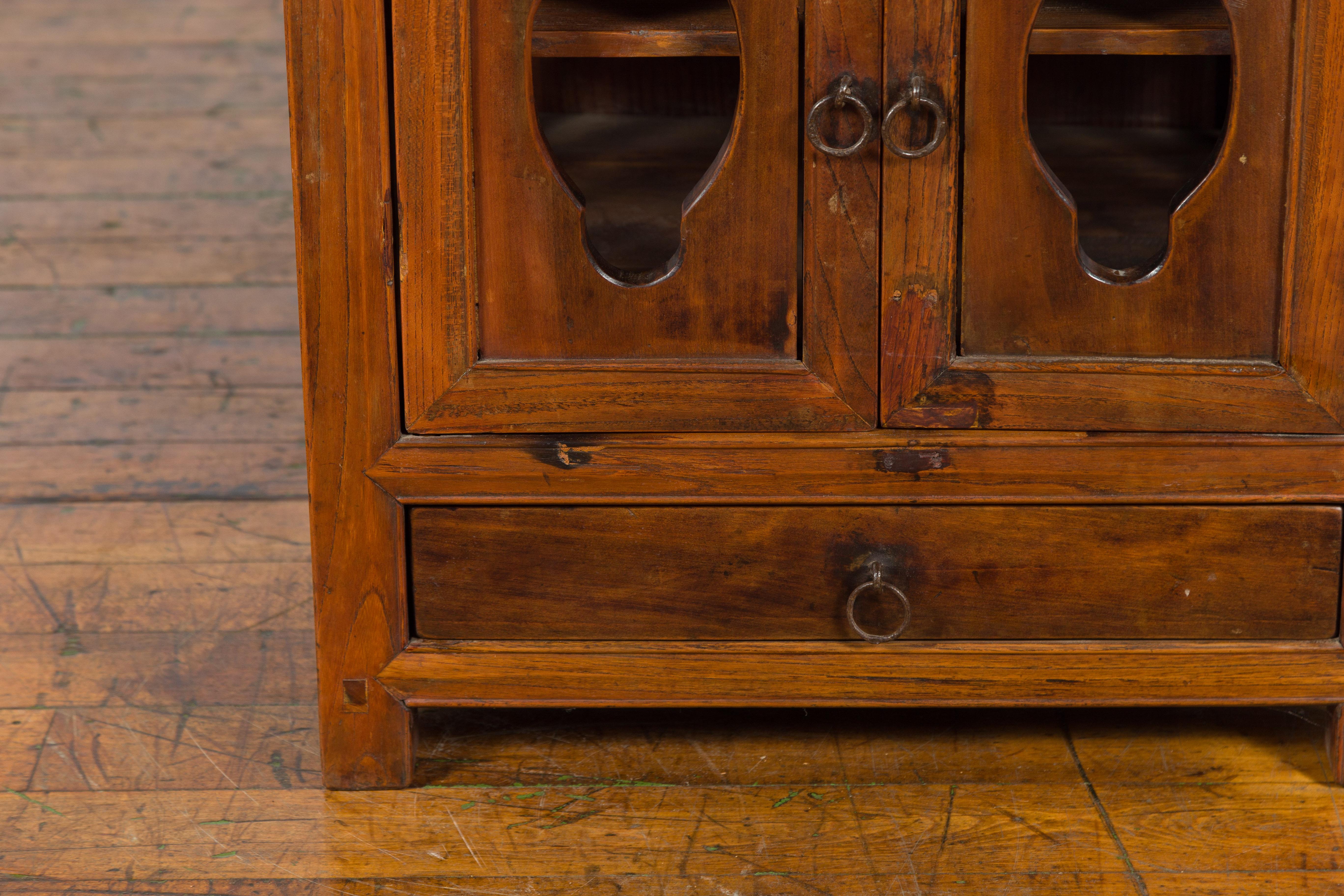 Qing Dynasty Chinese Brown Lacquered Bedside Cabinet with Fretwork Motifs 2