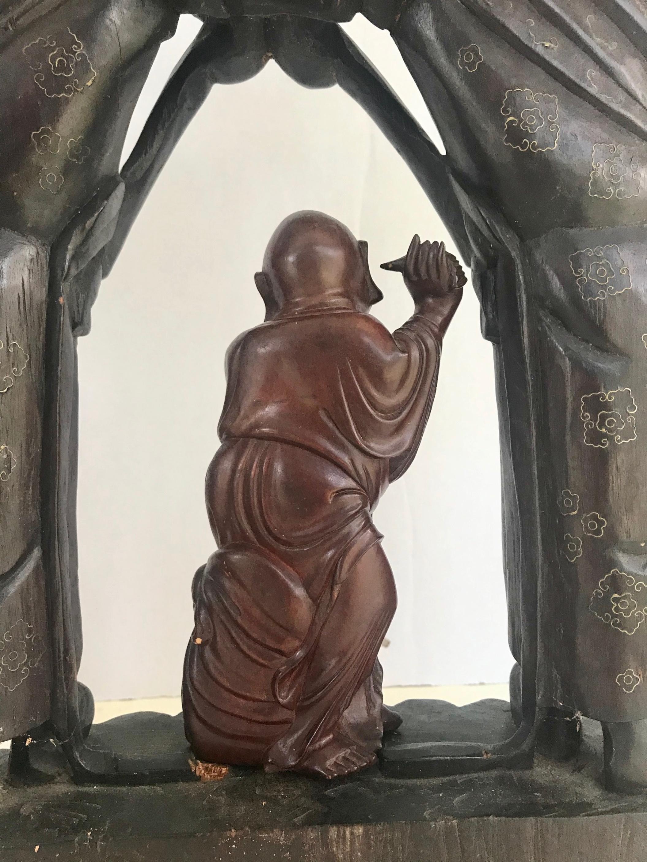 Hand-Carved Qing Dynasty Chinese Buddhist Wood Carved Portable Shrine