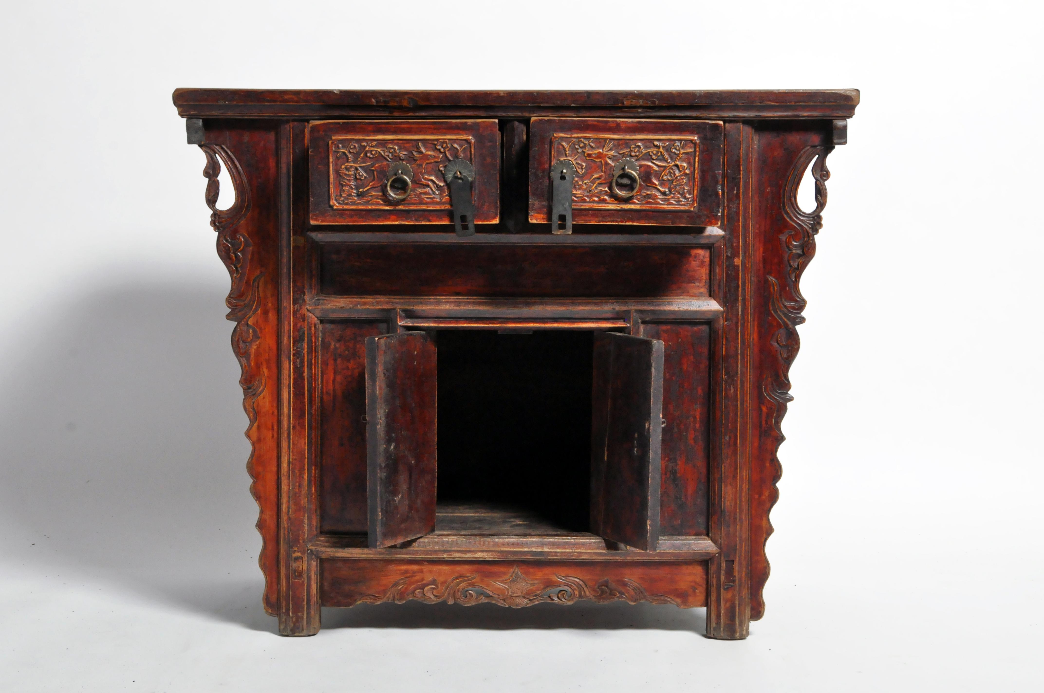 Elm Qing Dynasty Chinese Butterfly Cabinet with Original Patina