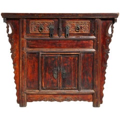 Antique Qing Dynasty Chinese Butterfly Cabinet with Original Patina