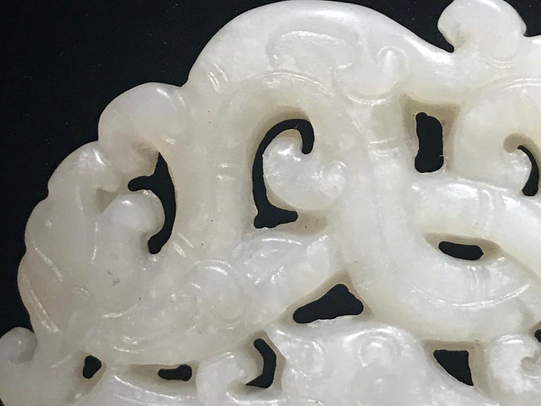 19th Century Qing Dynasty Chinese Carved Jade Medallion Pierced Pendant, Plaque For Sale