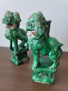 Qing Dynasty Chinese Ceramic Foo Dog Lions Incense Holders, a Pair