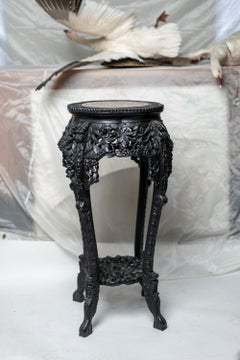 Qing Dynasty Chinese Dragon Carved Wood Pedestal