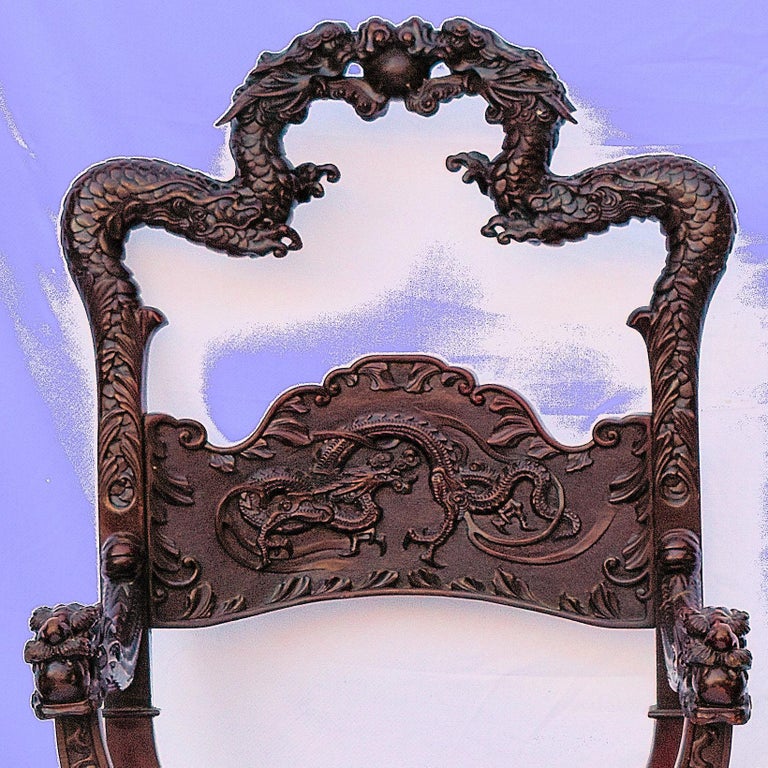 19th Century Qing Dynasty Chinese Dragon Throne Chair, circa 1890 For Sale