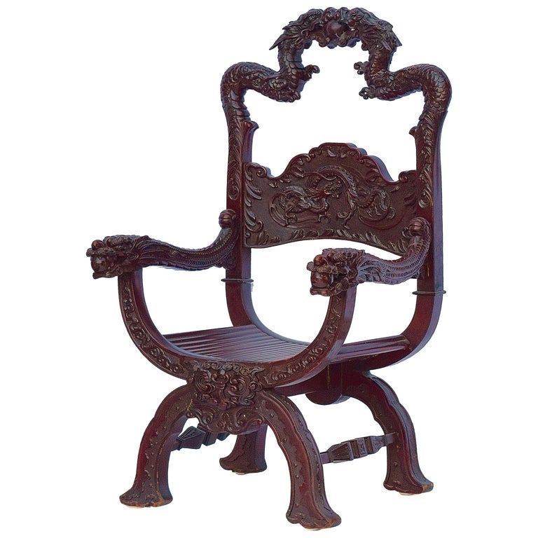 Qing Dynasty Chinese Dragon Throne Chair, circa 1890 For Sale